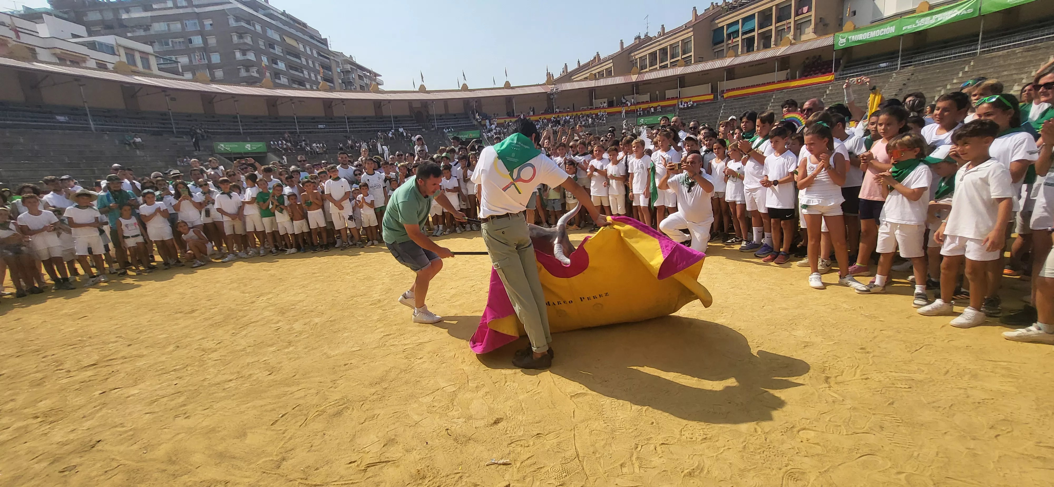 Encierro infantil con minibueyes en las fiestas de San Lorenzo. Foto Mercedes Manterola