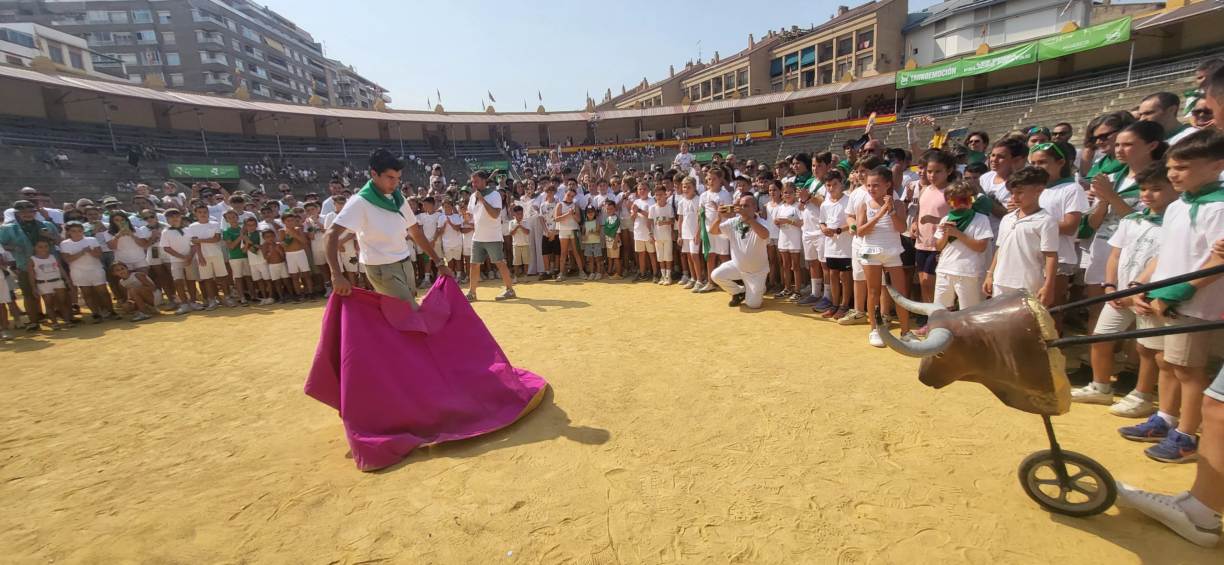 Encierro infantil con minibueyes en las fiestas de San Lorenzo. Foto Mercedes Manterola