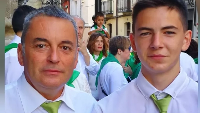 Javier Ruiz Laguna y su hijo Juan, compañero en la Banda de Música de Huesca,
