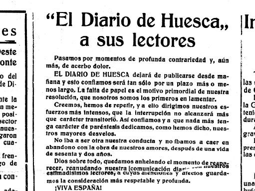 Últimas líneas de El Diario de Huesca el 15 de diciembre de 1936
