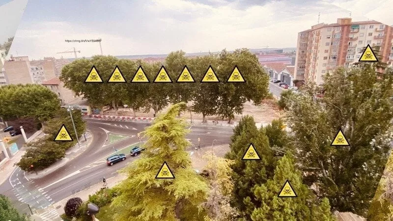 Imagen que acompaña la recogida de firmas para salvar los árboles del cruce de Martínez de Velasco y Juan XXIII.