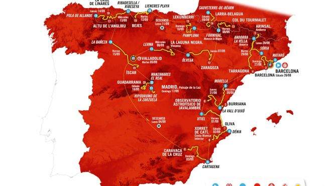 Las 21 etapas que componen La Vuelta 2023. Las 21 etapas que componen La Vuelta 2023.