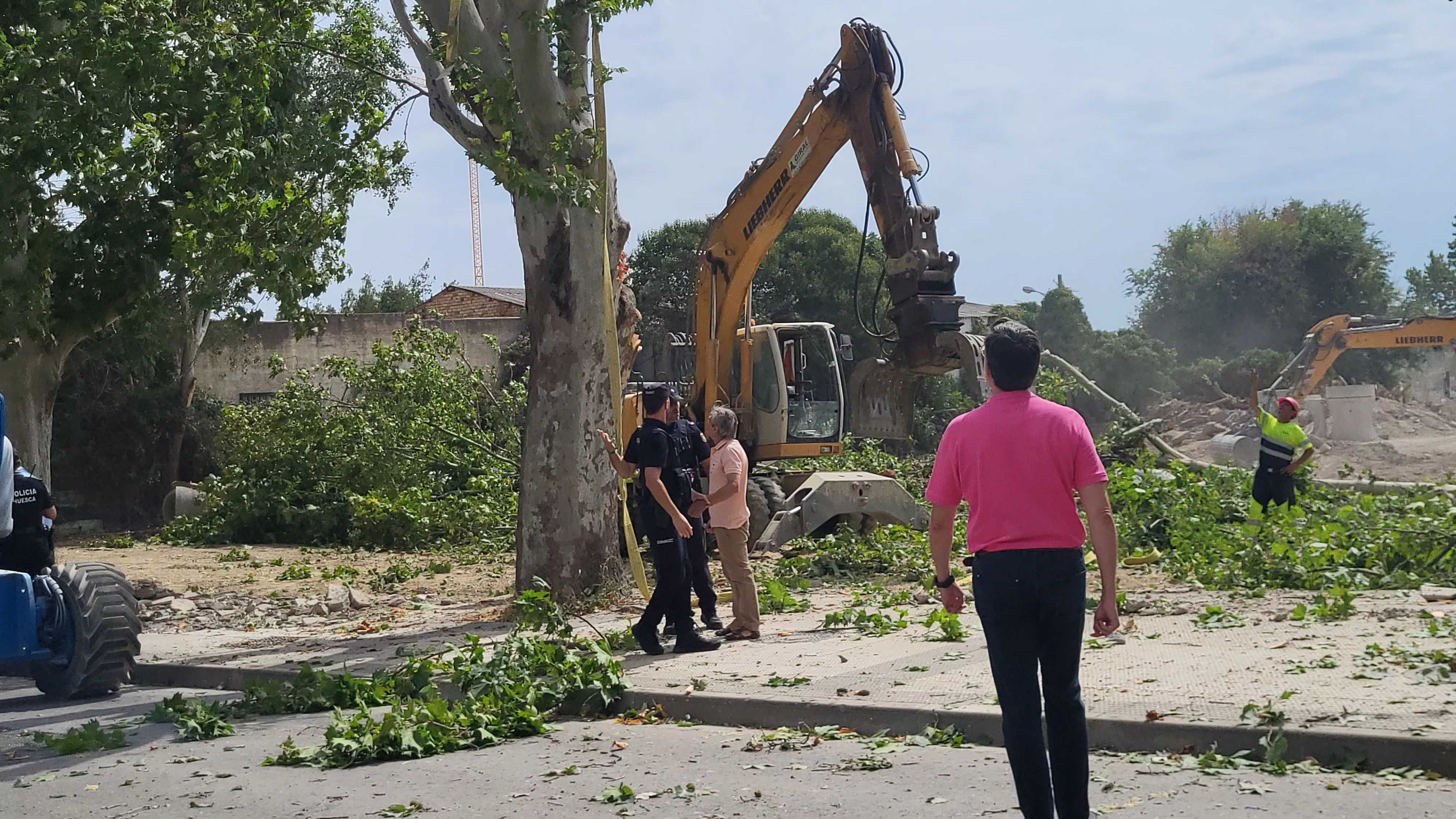 Protesta vecinal por la tala de dos plátanos en Huesca. Foto Mercedes Manterola