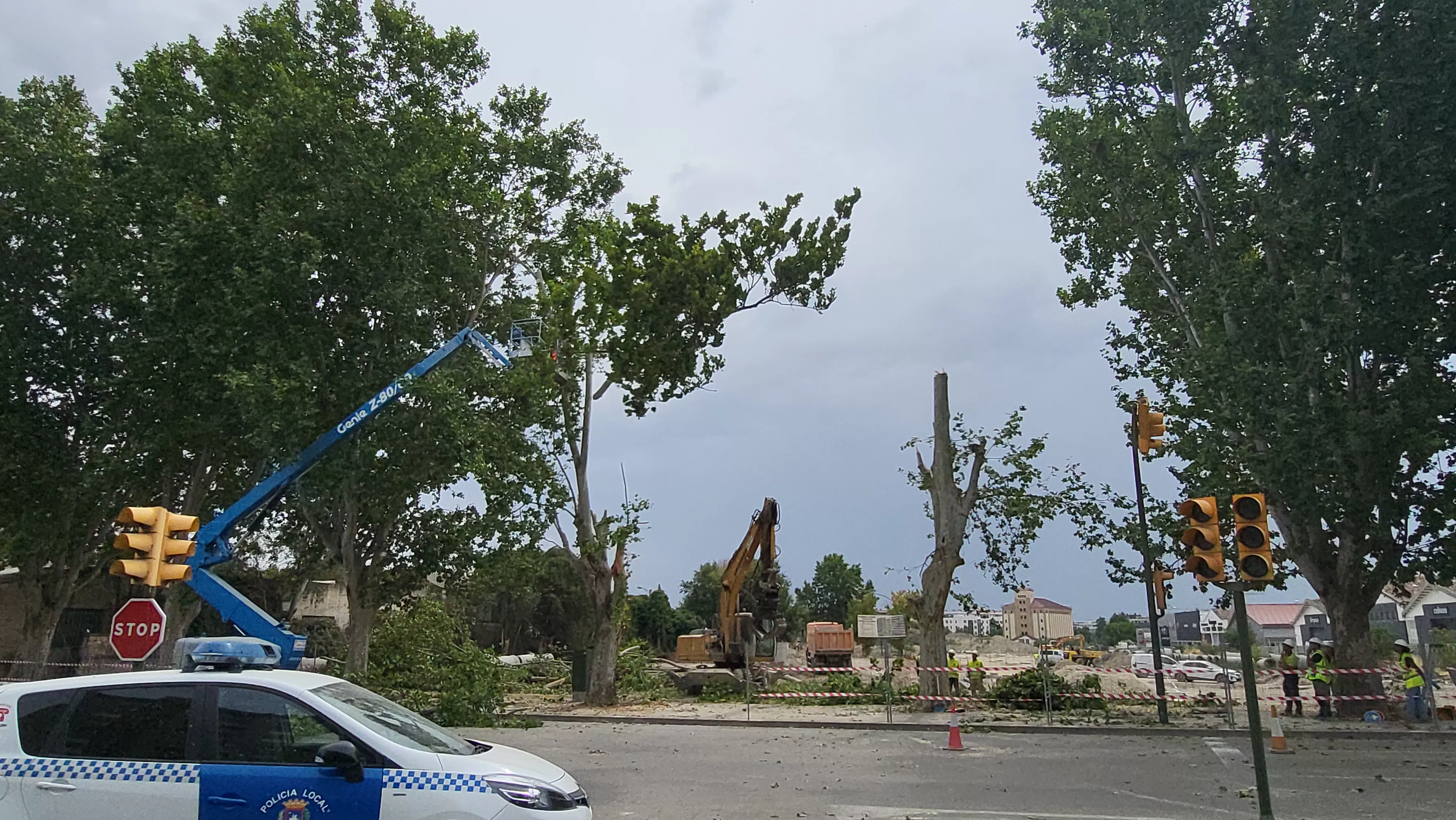 Protesta vecinal por la tala de dos plátanos en Huesca. Foto Mercedes Manterola