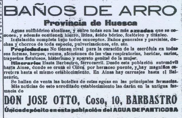 Anuncio en El Diario de Huesca de los Baños de Arro donde estuvo el diputado Camo. Las vacaciones de un político en 1895 Anuncio en El Diario de Huesca de los Baños de Arro donde estuvo el diputado Camo. Las vacaciones de un político en 1895