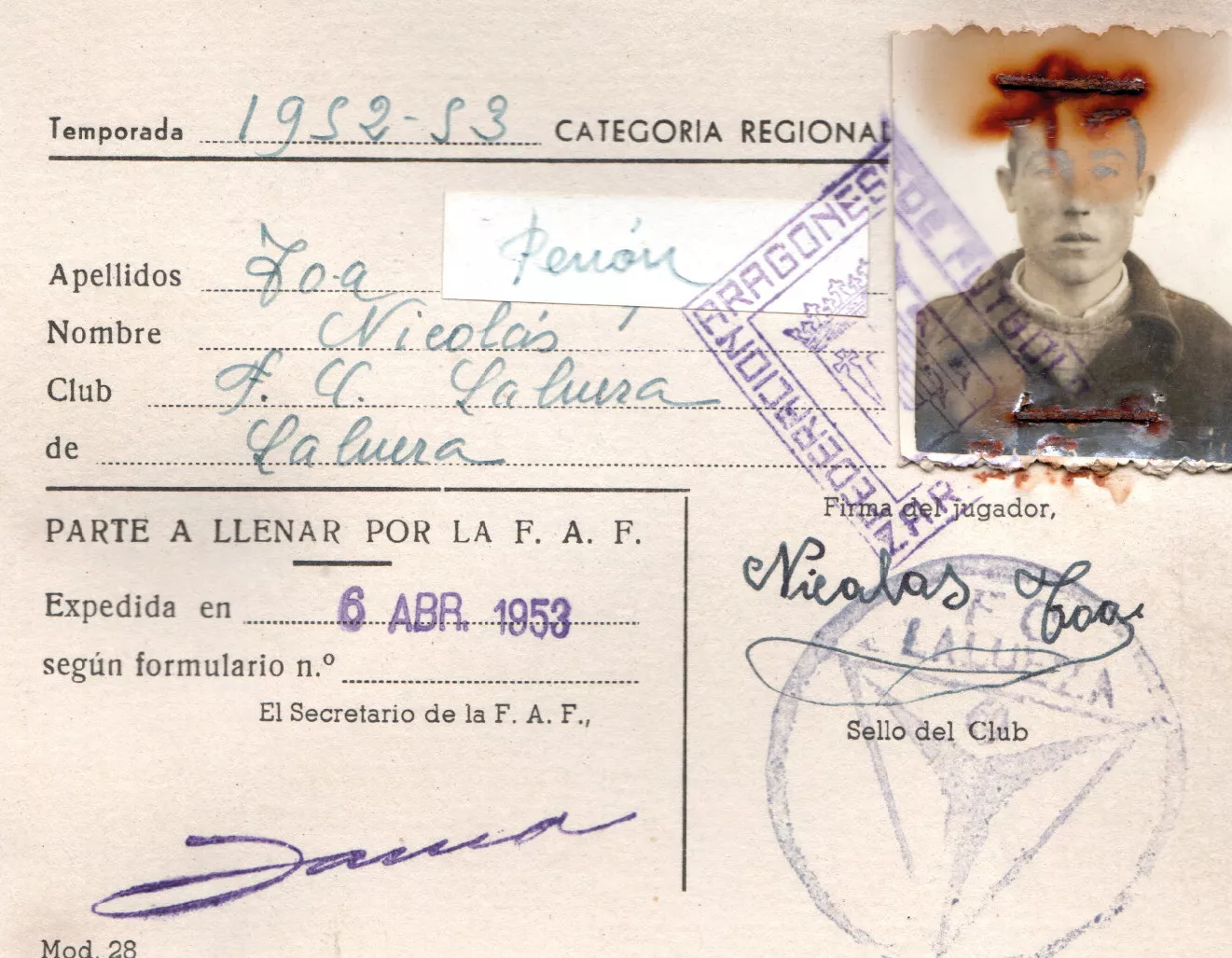  100 años de fútbol en Lalueza. Nicolás Toa
