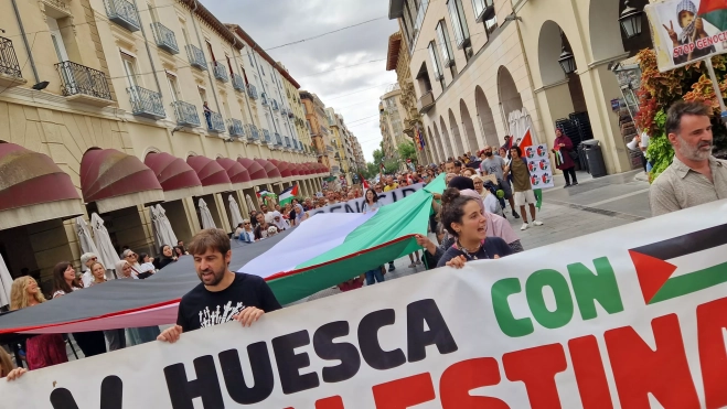 Manifestación de apoyo a Palestina en Huesca. Foto Myriam Martínez