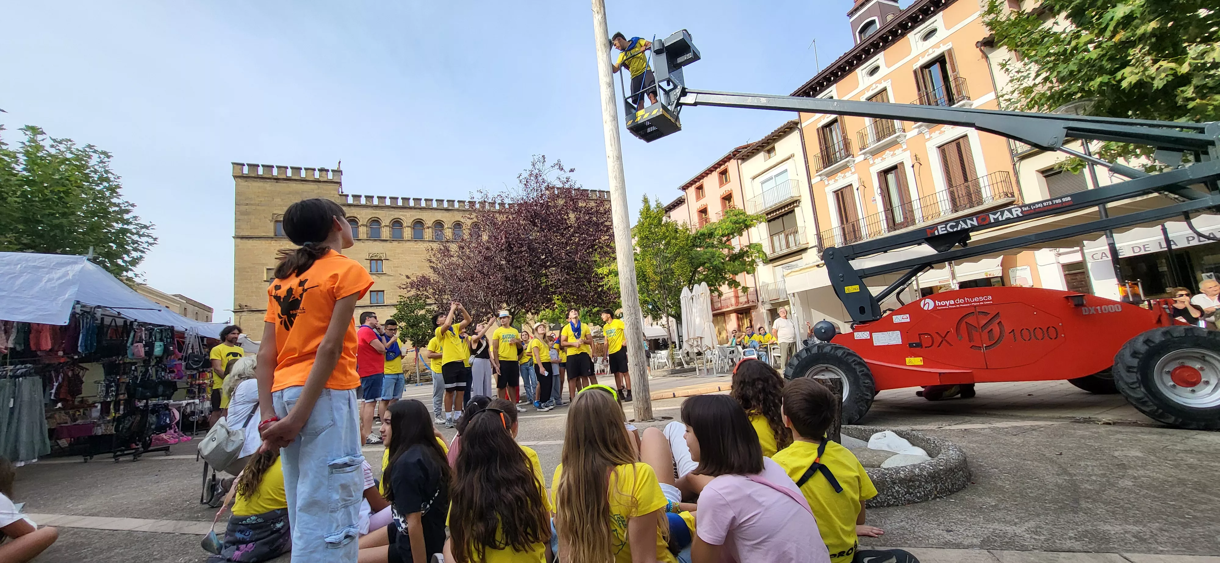 Madero enjabonado en las fiestas de Ayerbe. Foto Mercedes Manterola