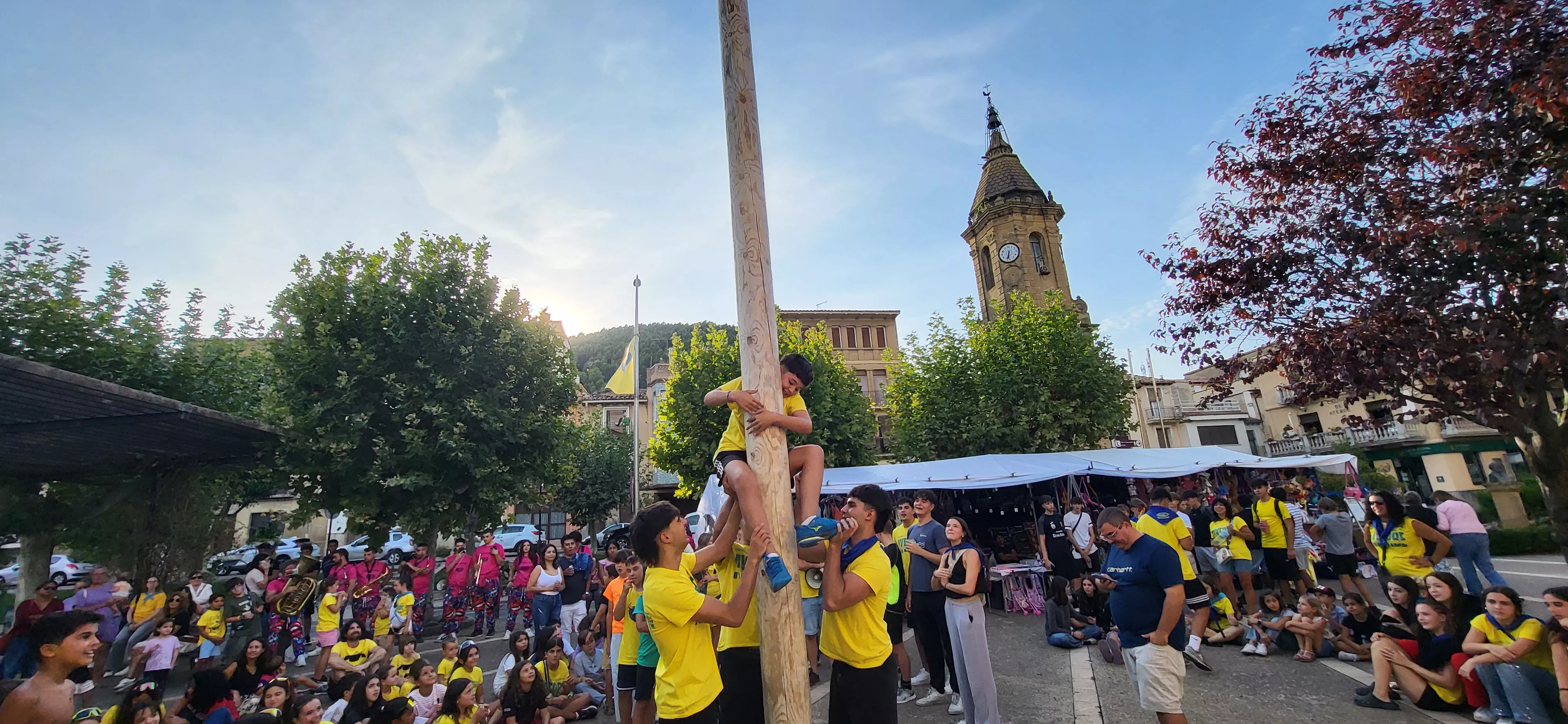 Madero enjabonado en las fiestas de Ayerbe. Foto Mercedes Manterola