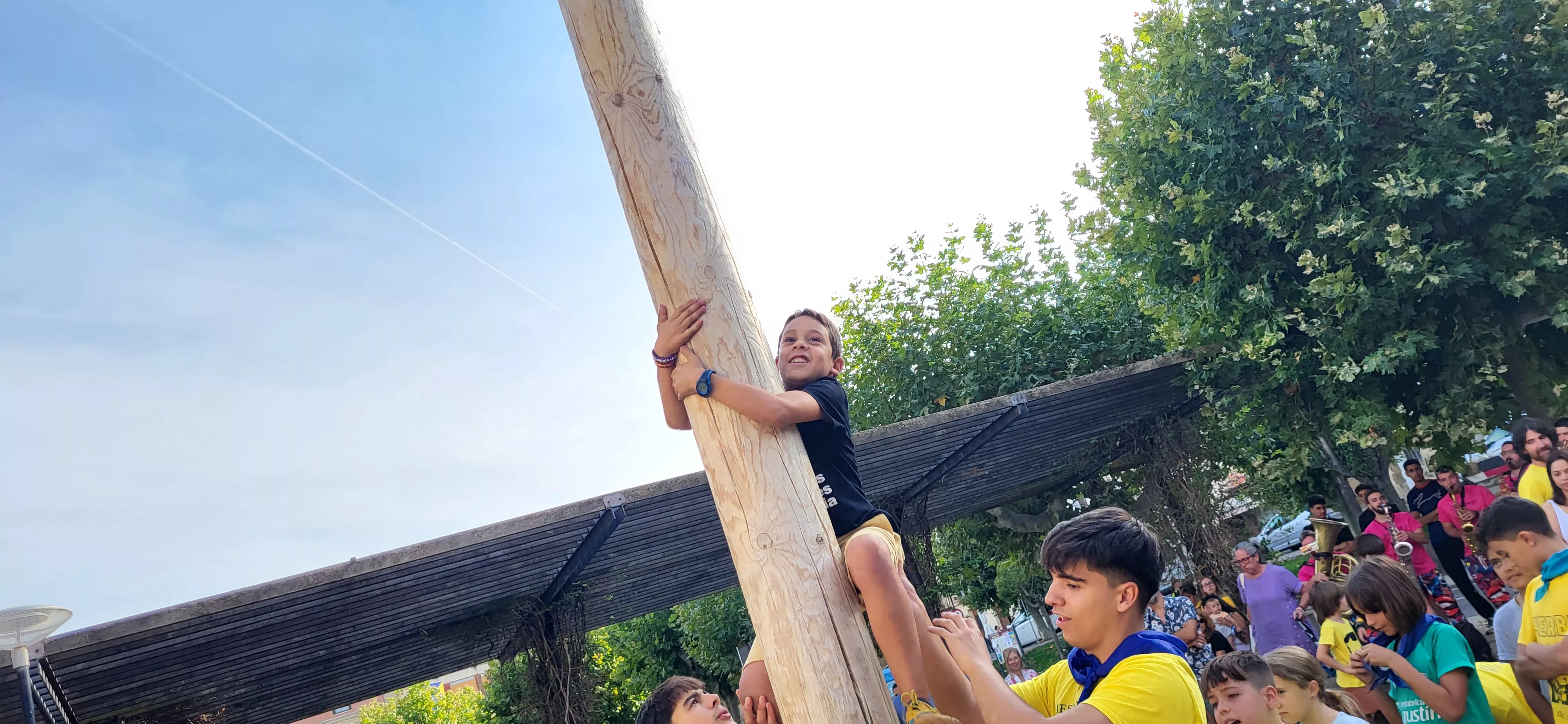 Madero enjabonado en las fiestas de Ayerbe. Foto Mercedes Manterola