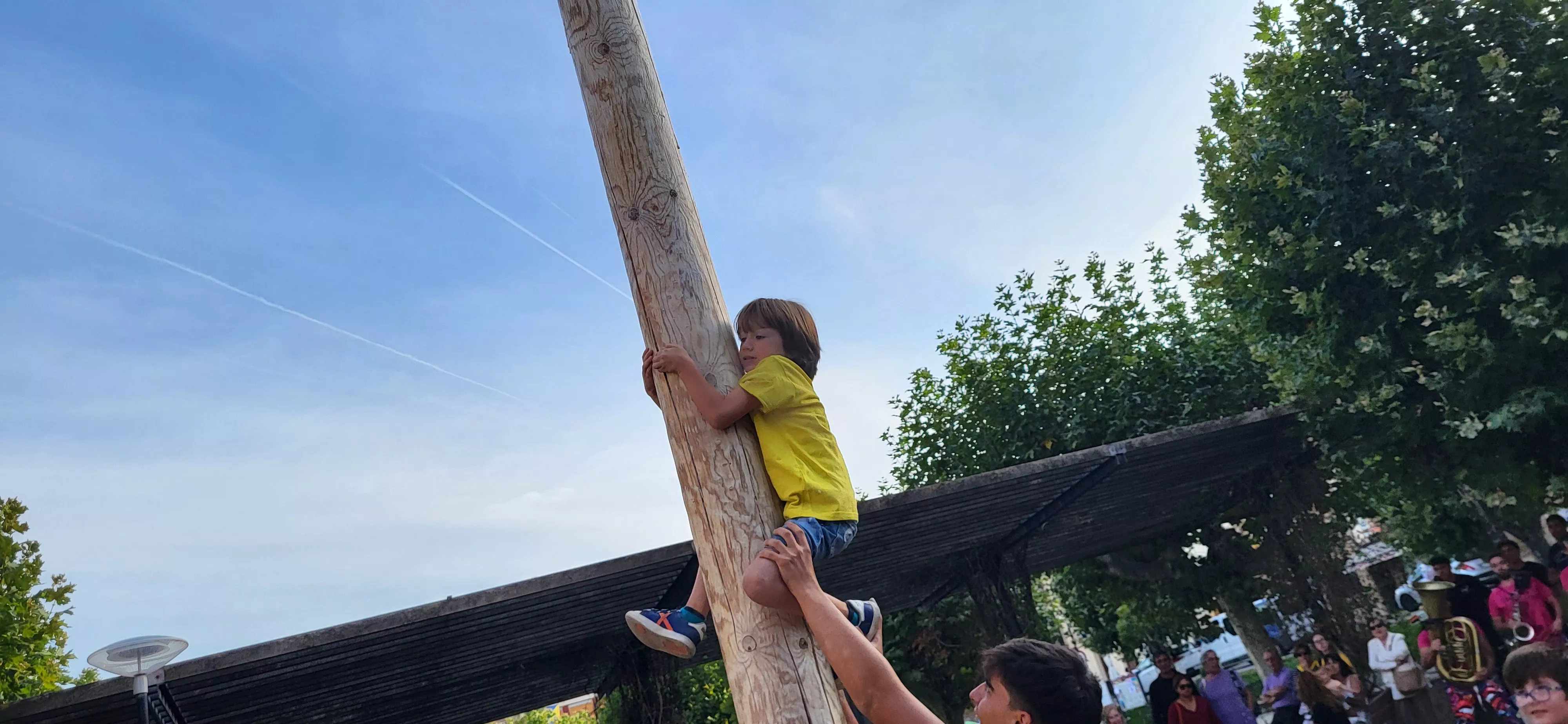 Madero enjabonado en las fiestas de Ayerbe. Foto Mercedes Manterola