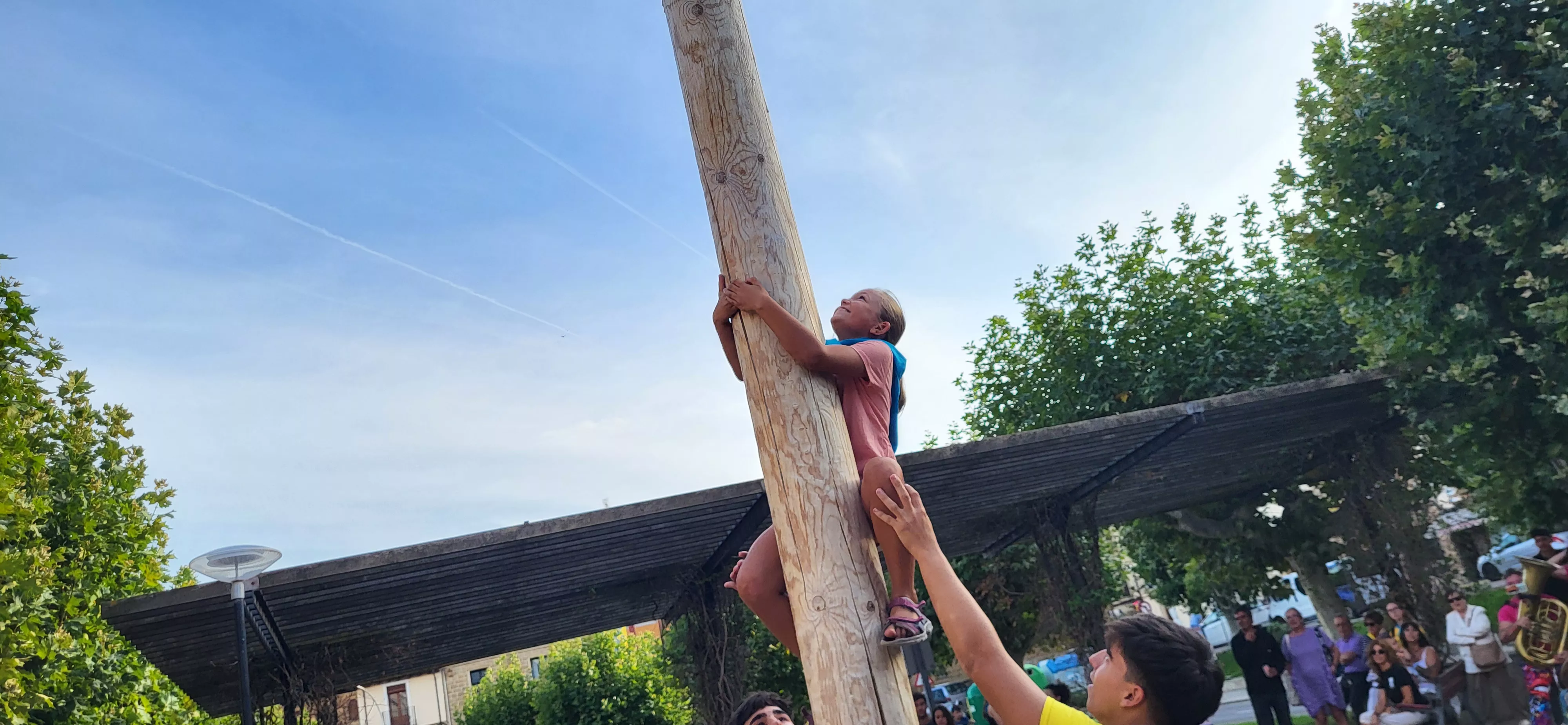 Madero enjabonado en las fiestas de Ayerbe. Foto Mercedes Manterola