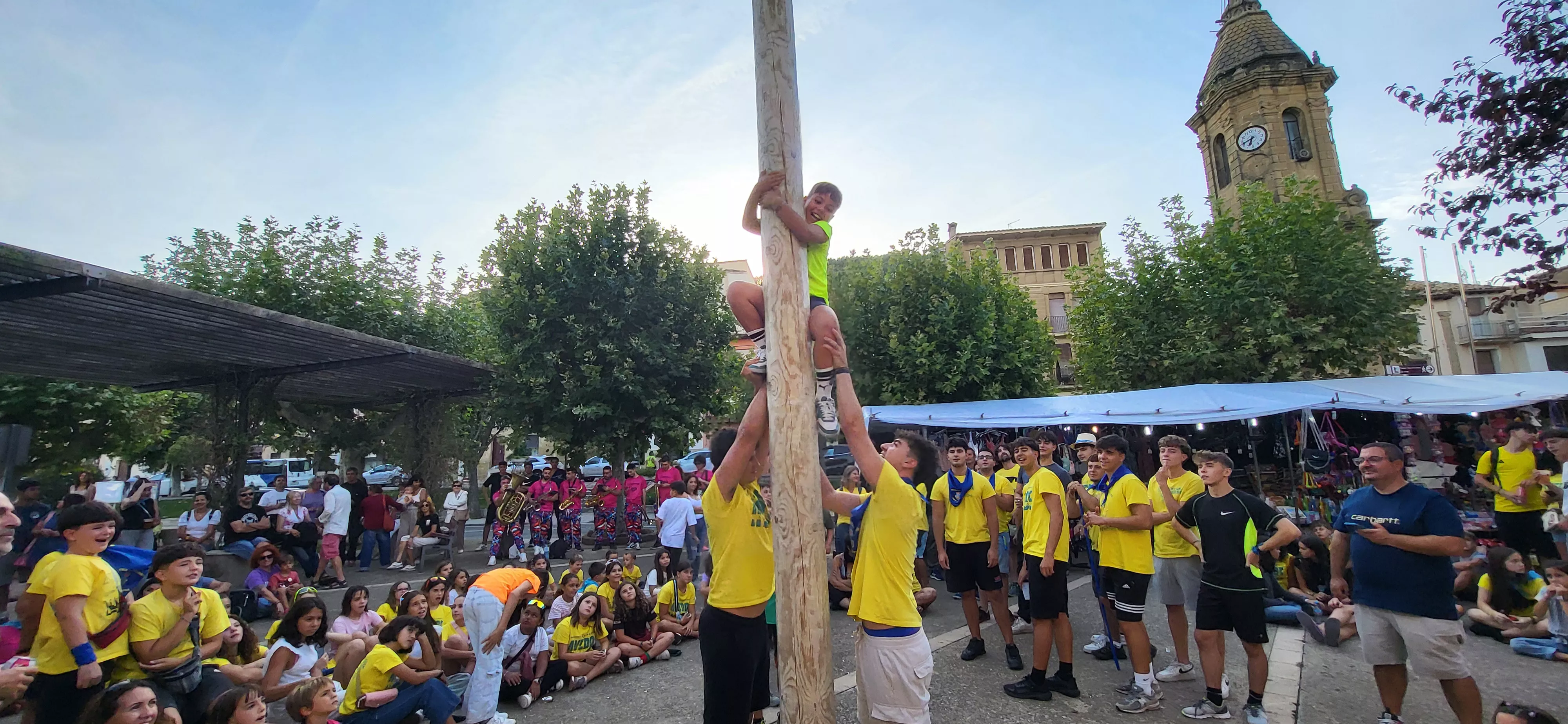 Madero enjabonado en las fiestas de Ayerbe. Foto Mercedes Manterola