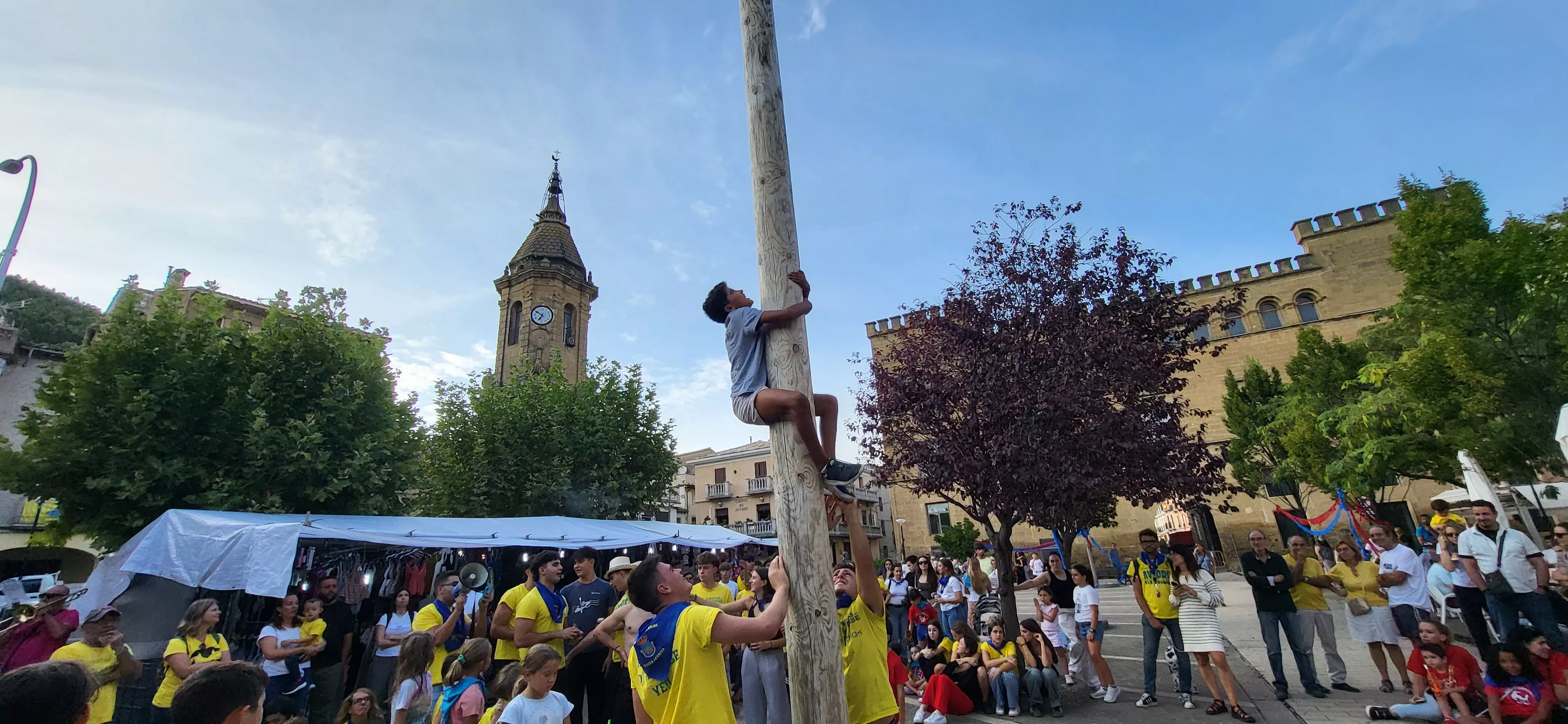 Madero enjabonado en las fiestas de Ayerbe. Foto Mercedes Manterola