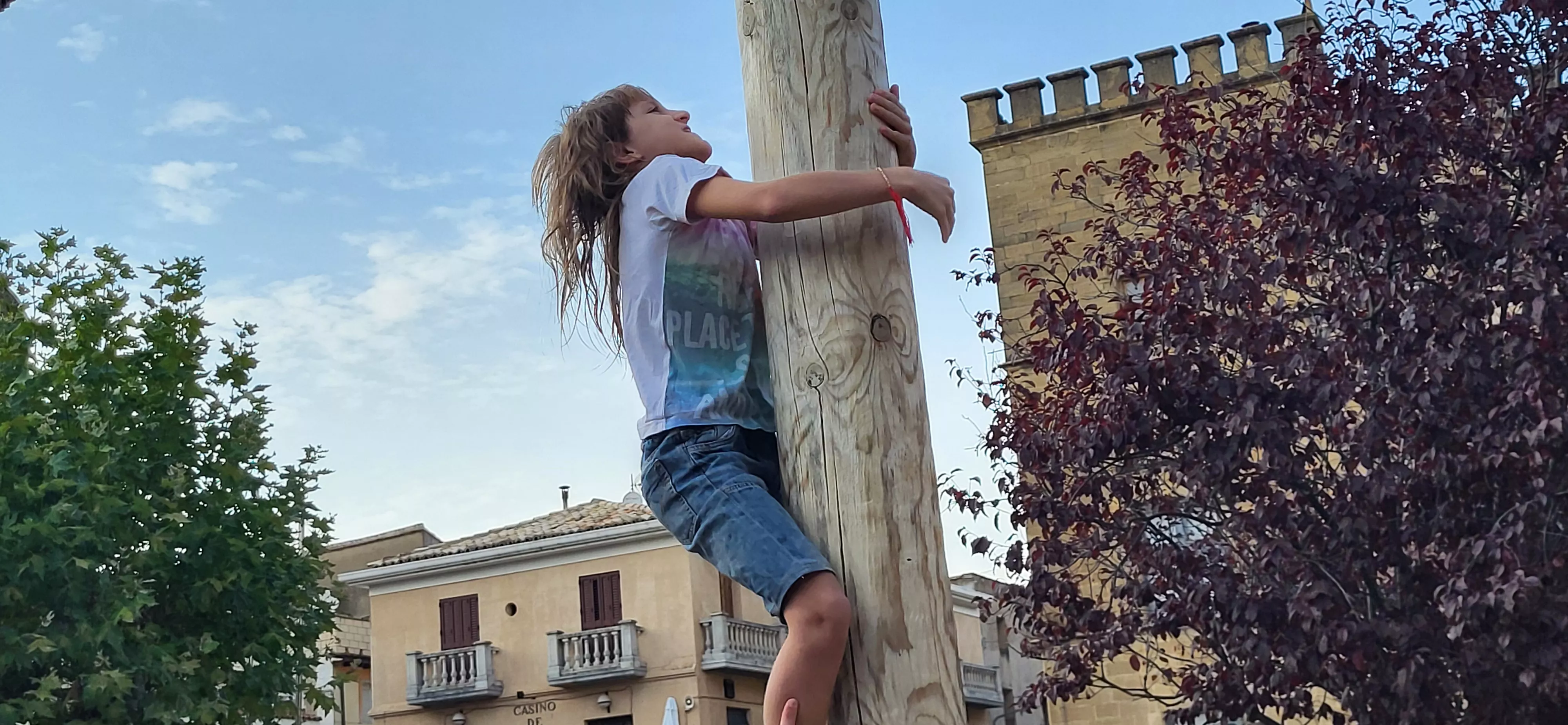 Madero enjabonado en las fiestas de Ayerbe. Foto Mercedes Manterola
