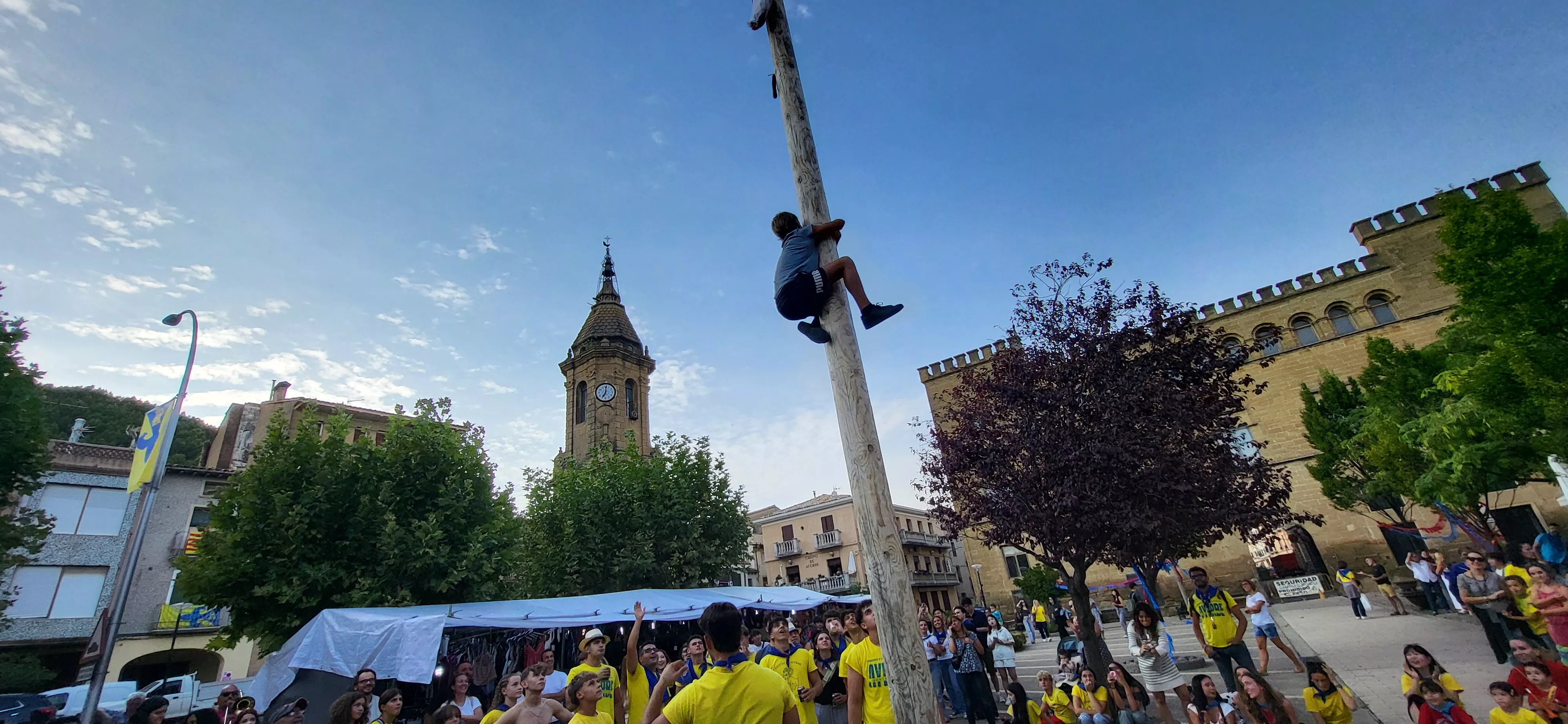 Madero enjabonado en las fiestas de Ayerbe. Foto Mercedes Manterola