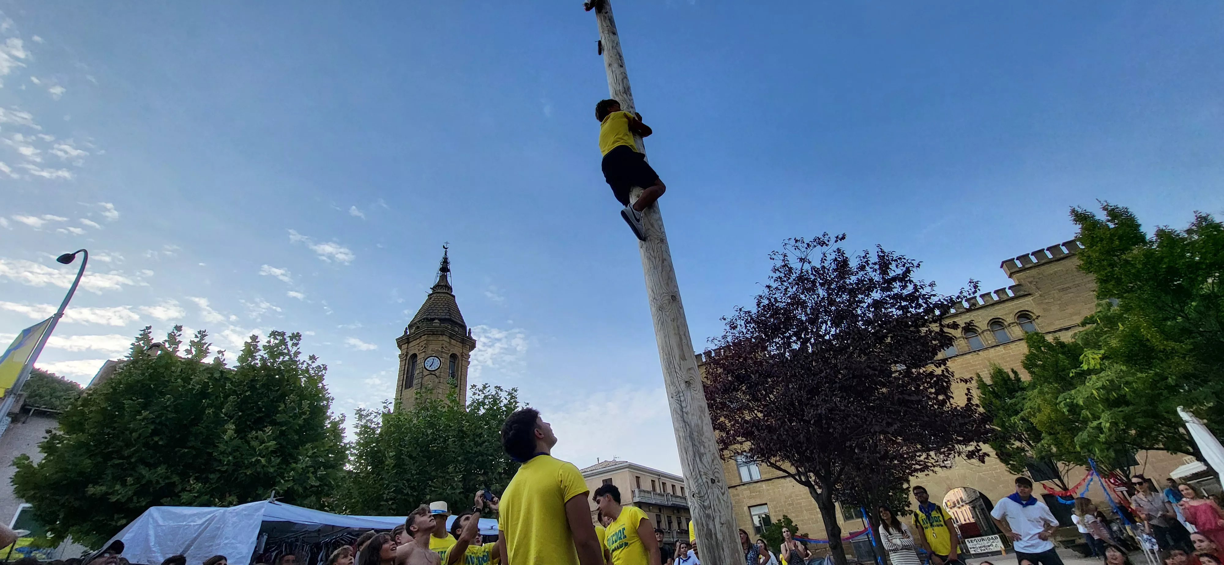 Madero enjabonado en las fiestas de Ayerbe. Foto Mercedes Manterola