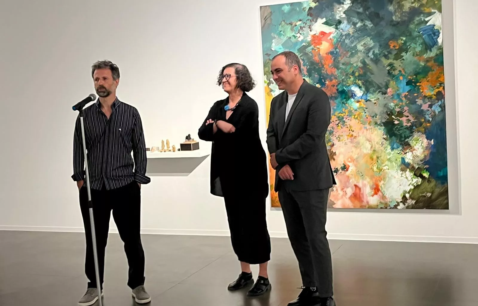 José Noguero, Chus Tudelillas y Carlos Sampériz en la presentación de la exposición Die Brunnen-Las fuentes. Foto Mercedes Manterola