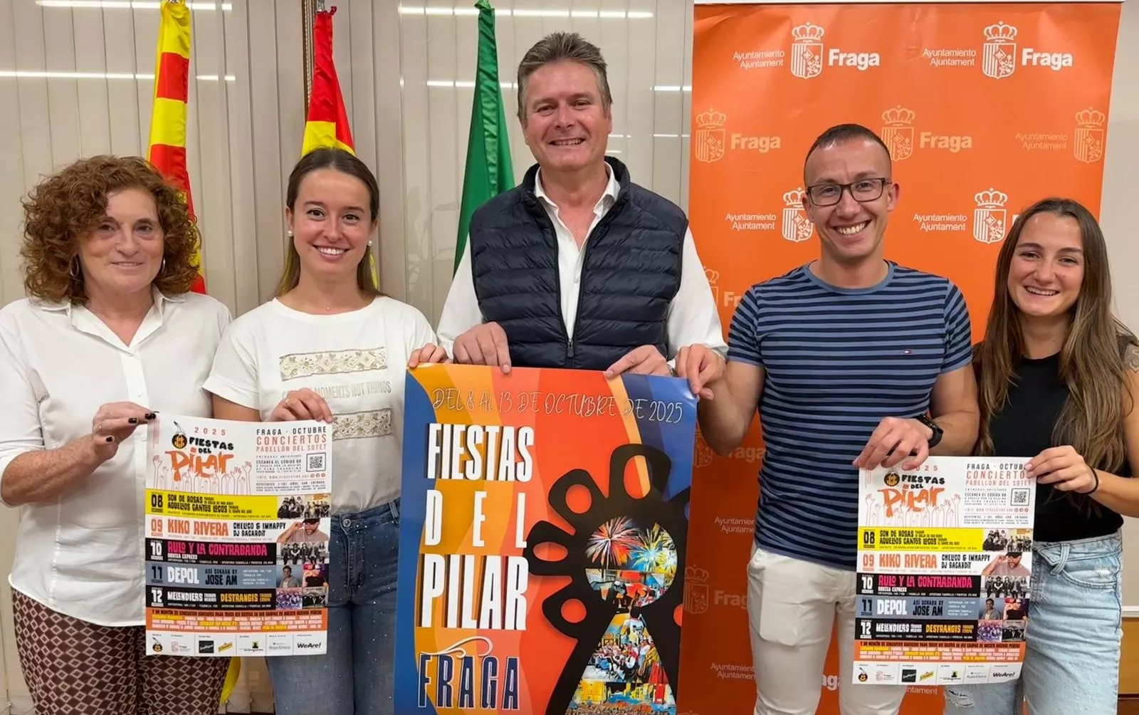 Canales, Aquilué, Gramún, Enrech y Cuchí en la presentación de la programación de las fiestas del Pilar de Fraga.