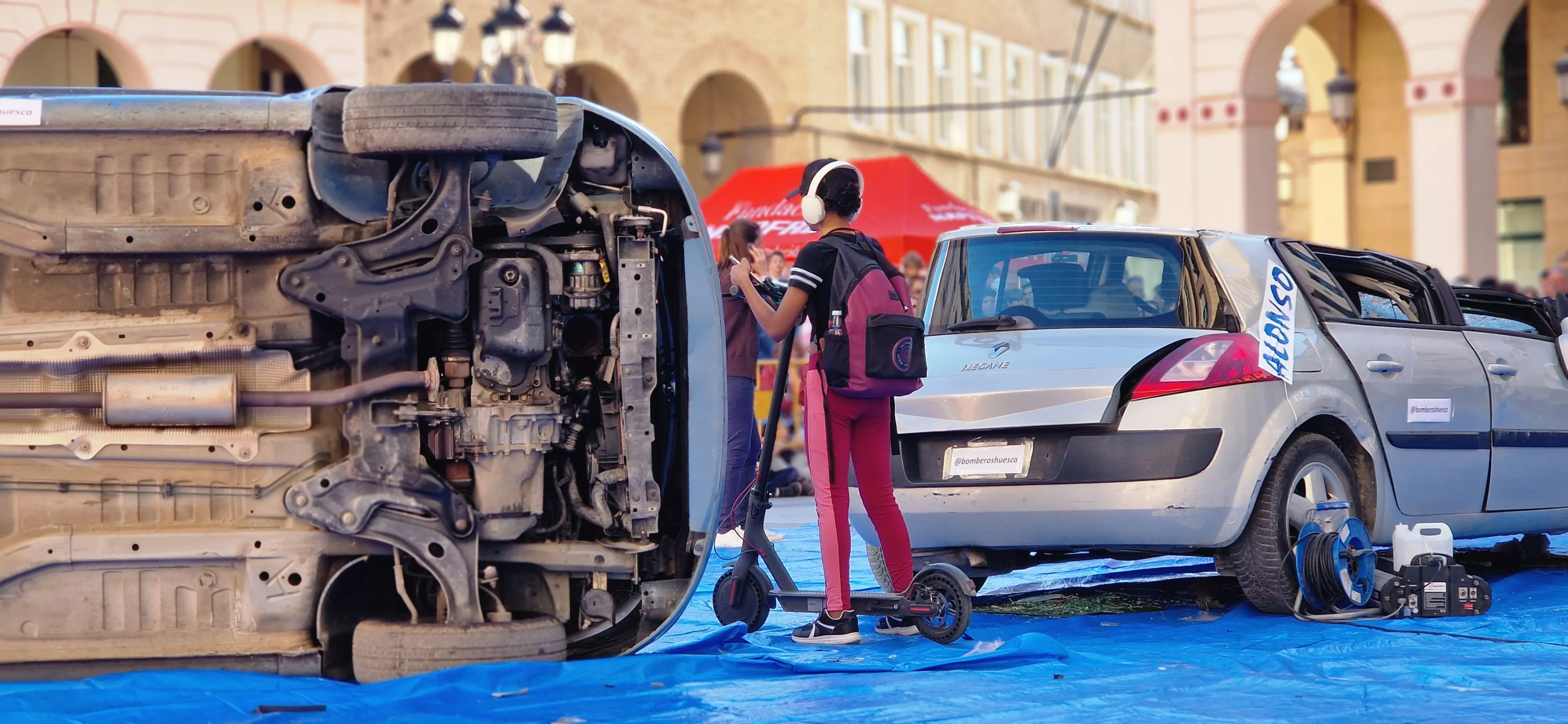 Simulacro de accidente en la plaza López Allué. Foto Myriam Martínez 