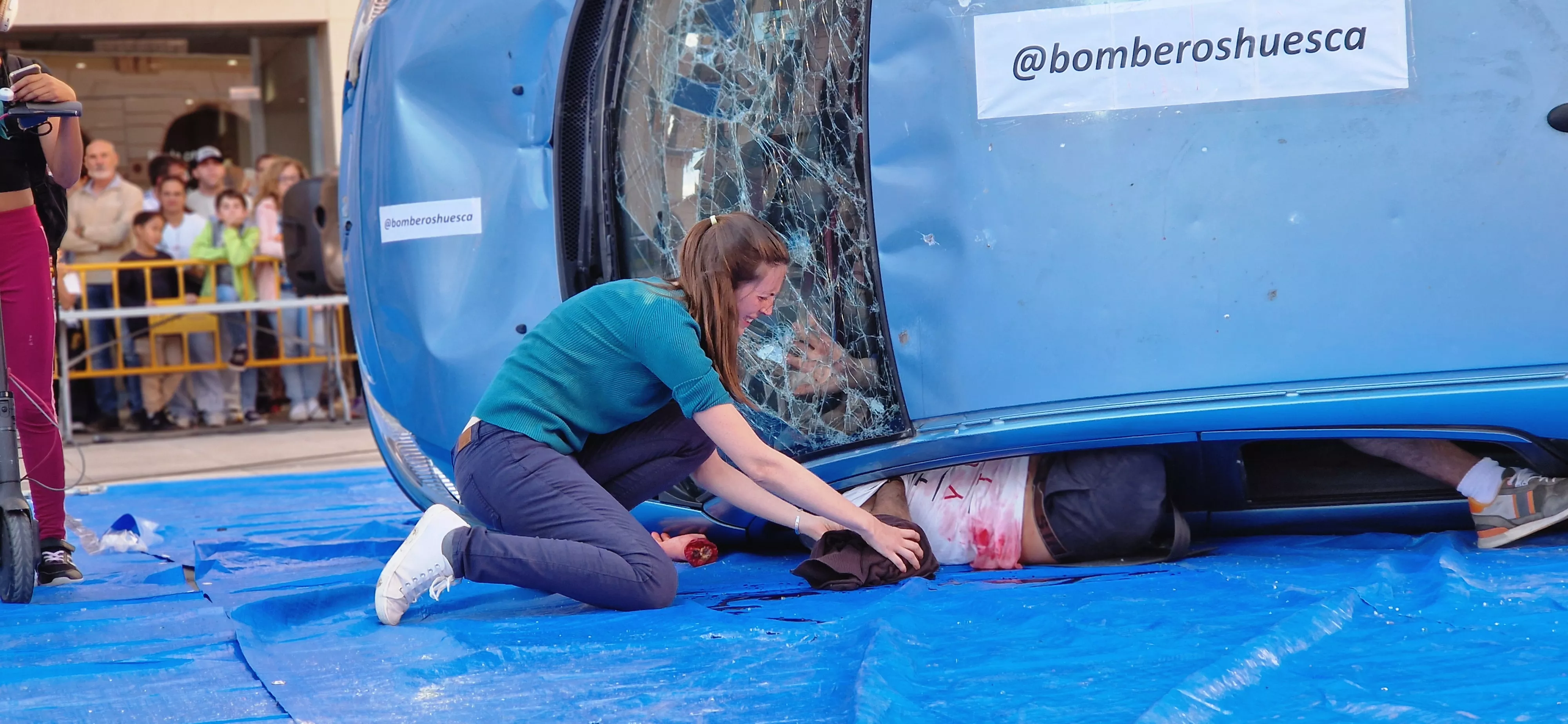 Simulacro de accidente en la plaza López Allué. Foto Myriam Martínez 