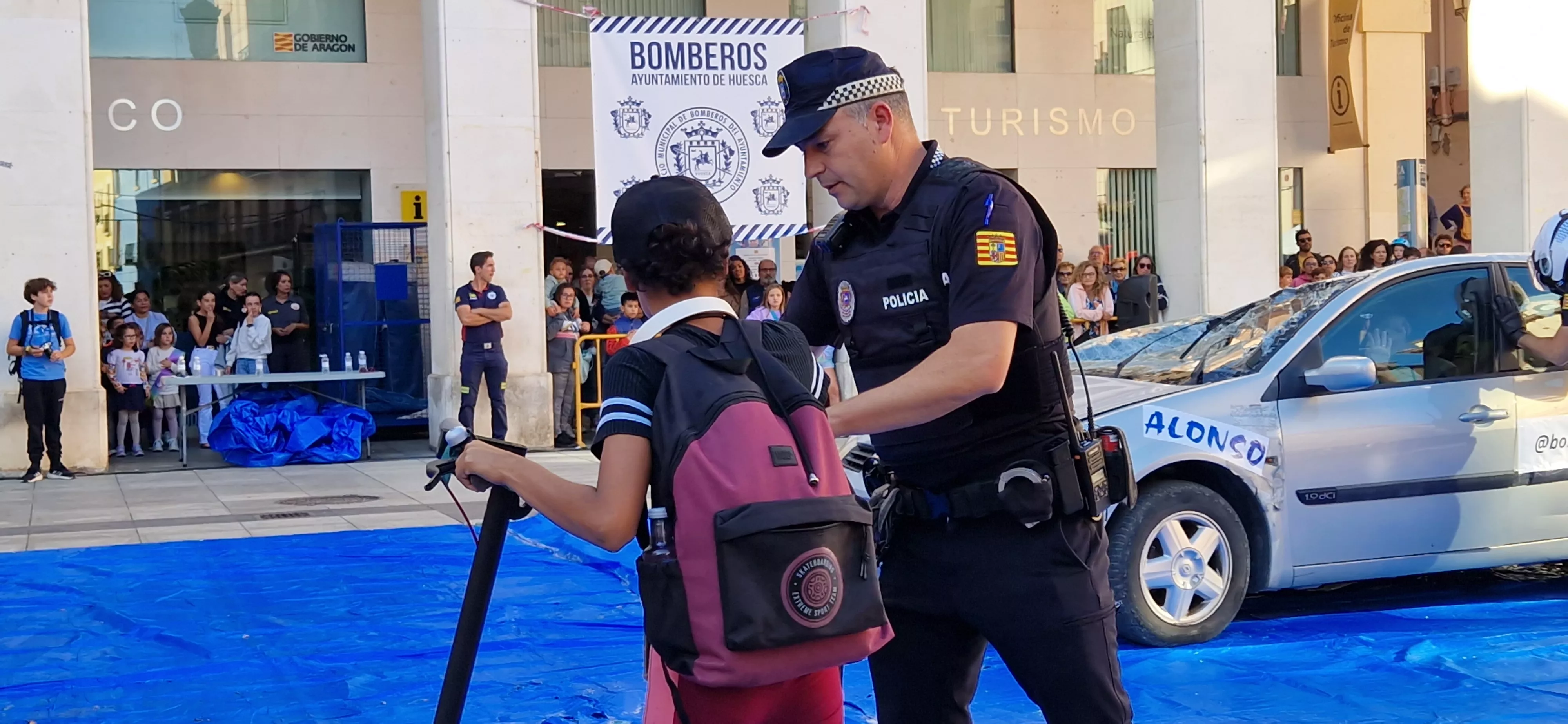 Simulacro de accidente en la plaza López Allué. Foto Myriam Martínez 