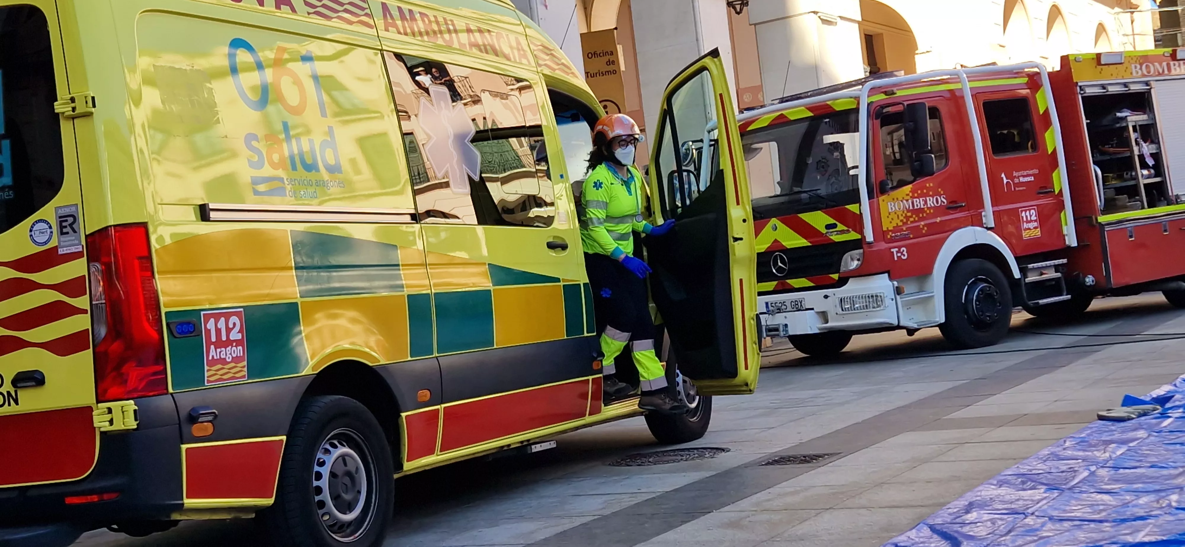Simulacro de accidente en la plaza López Allué. Foto Myriam Martínez 