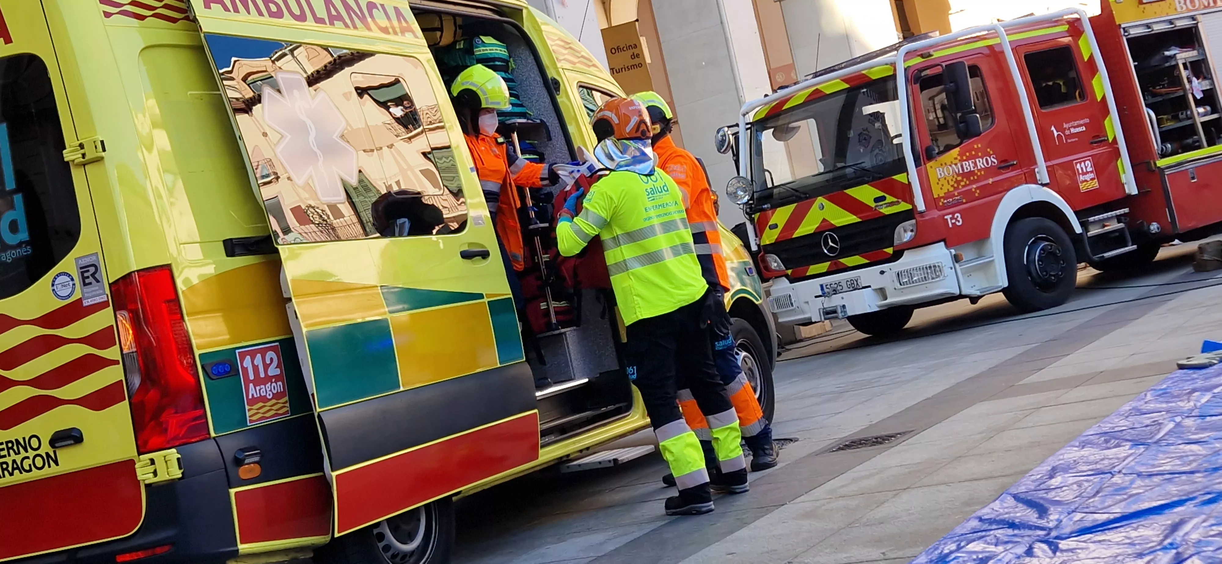 Simulacro de accidente en la plaza López Allué. Foto Myriam Martínez 