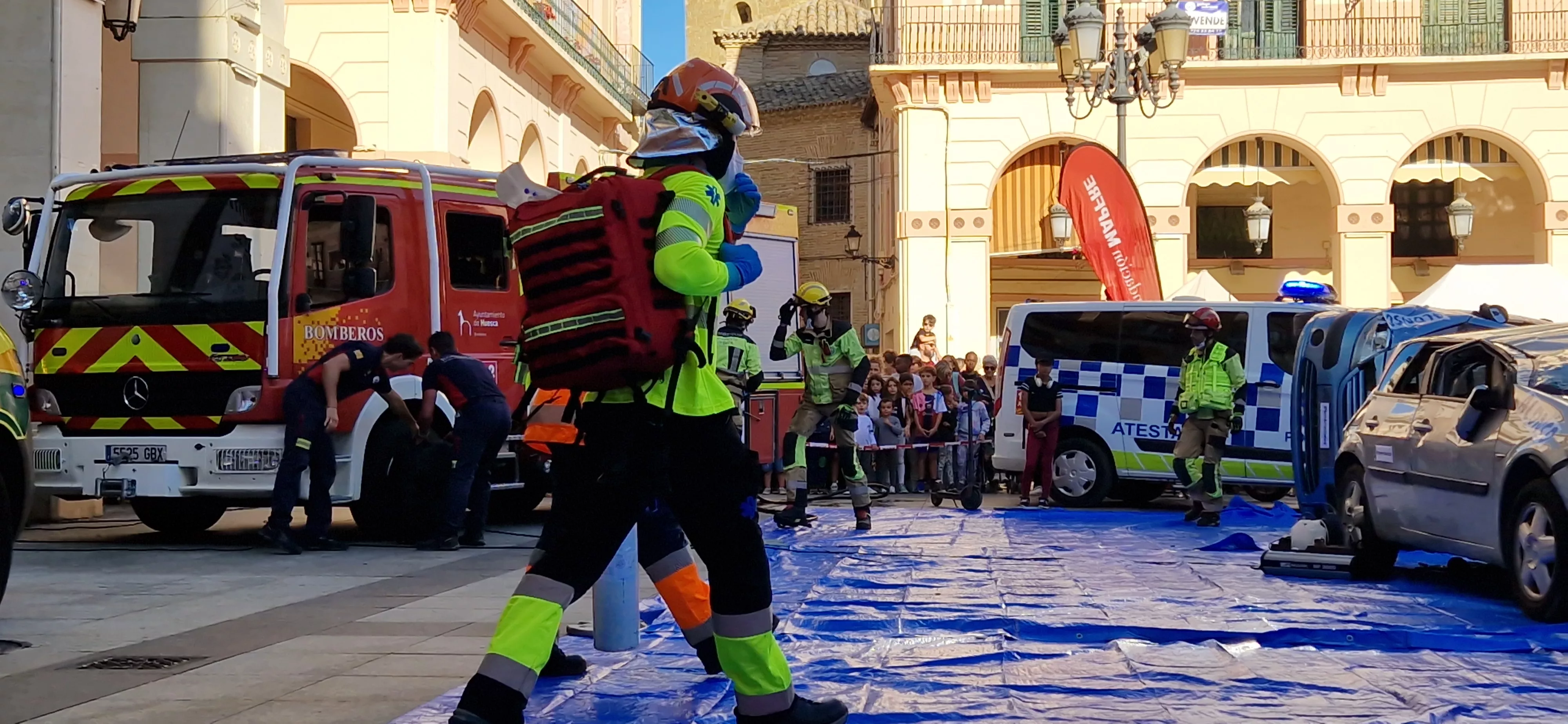 Simulacro de accidente en la plaza López Allué. Foto Myriam Martínez 