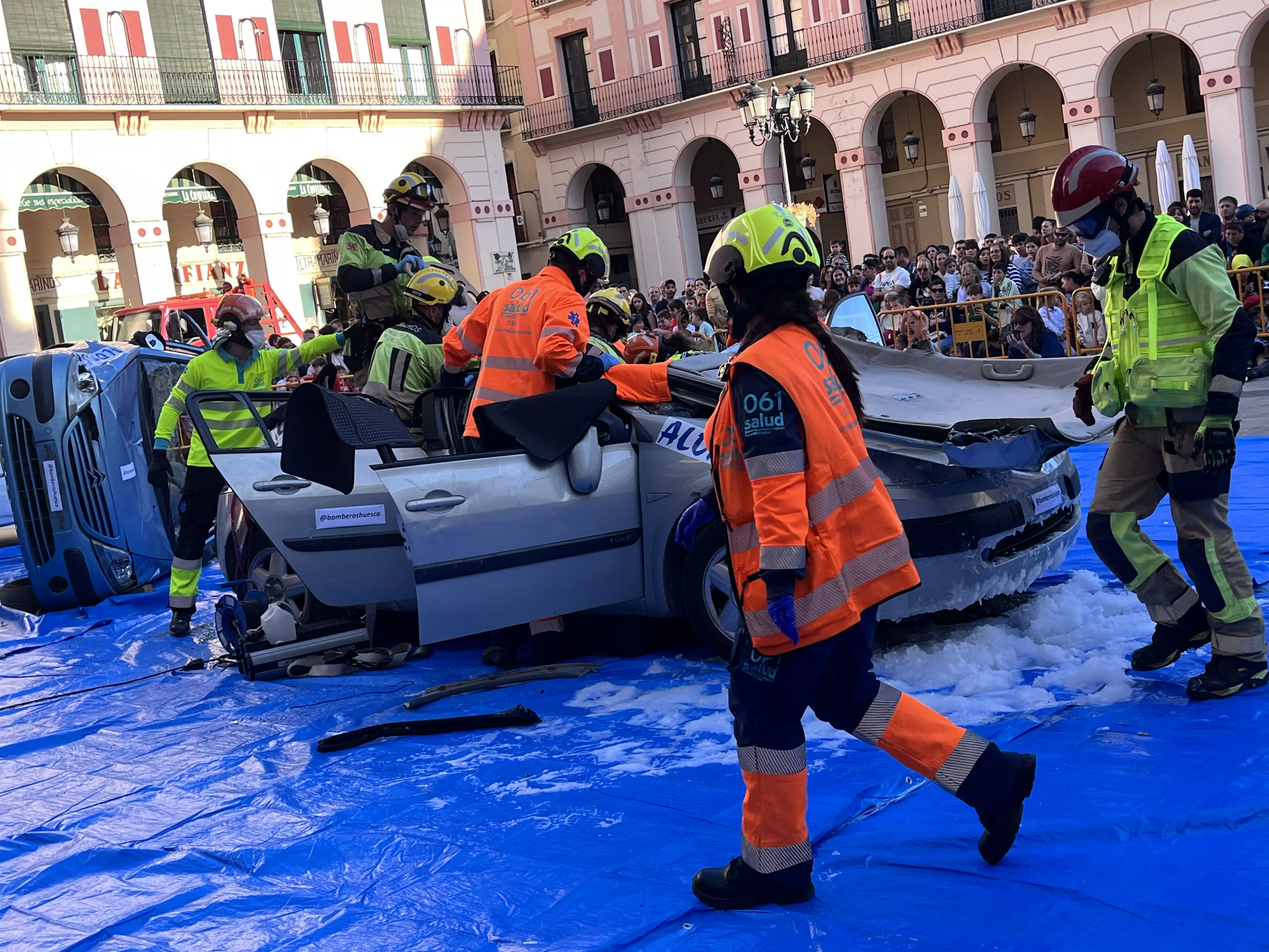 Simulacro de accidente en la plaza López Allué. Foto Myriam Martínez 