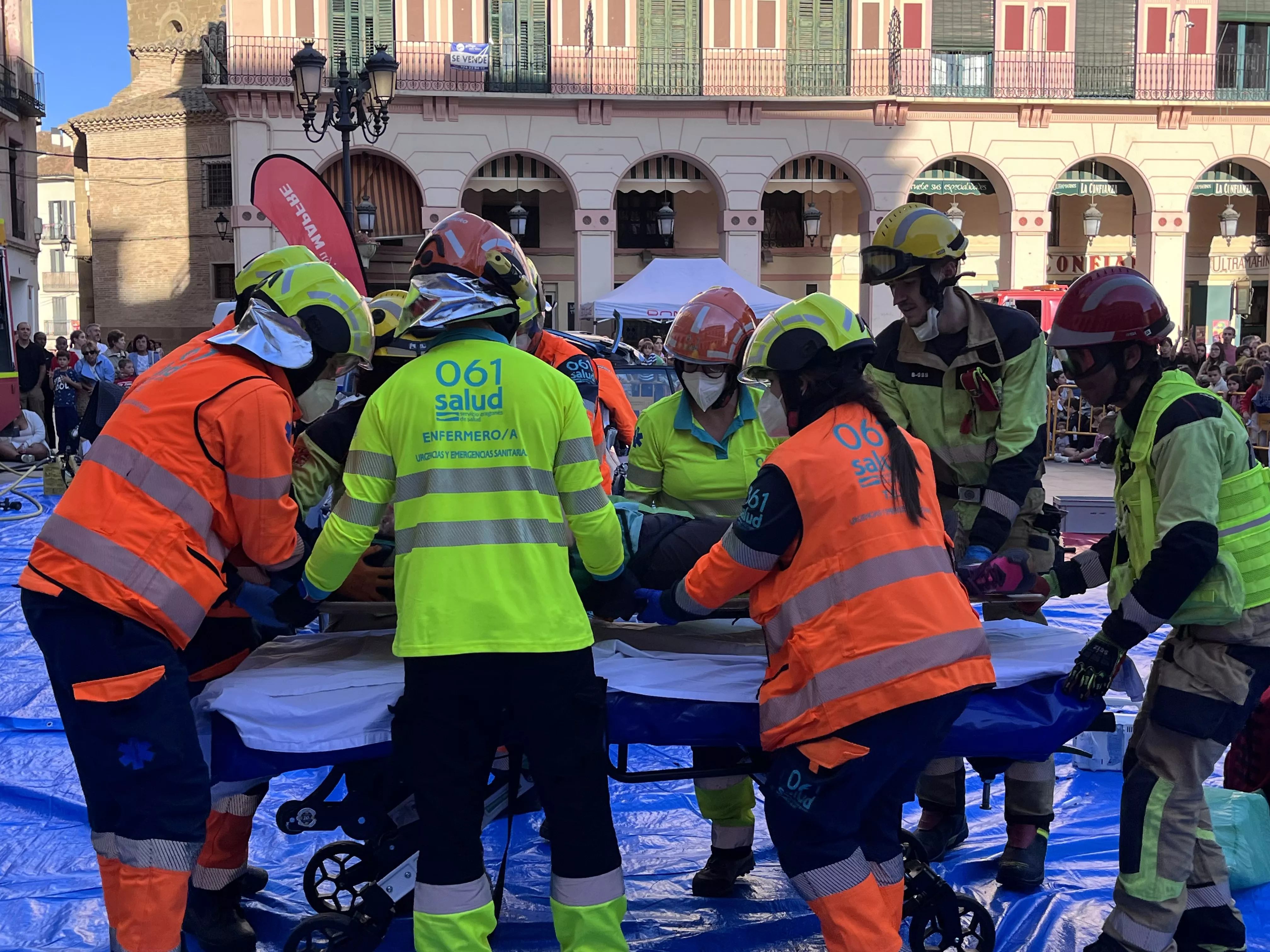 Simulacro de accidente en la plaza López Allué. Foto Myriam Martínez 