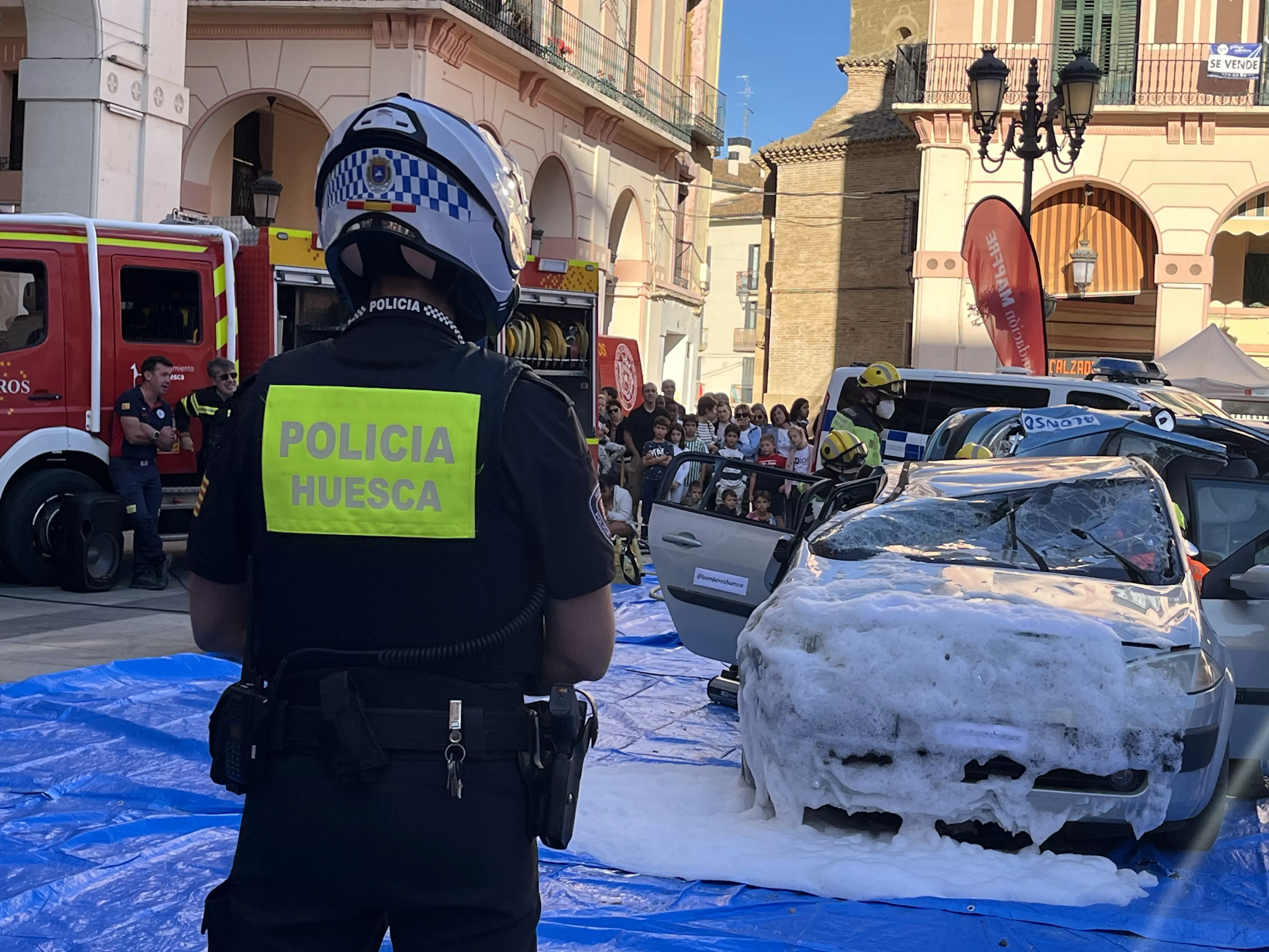 Simulacro de accidente en la plaza López Allué. Foto Myriam Martínez 