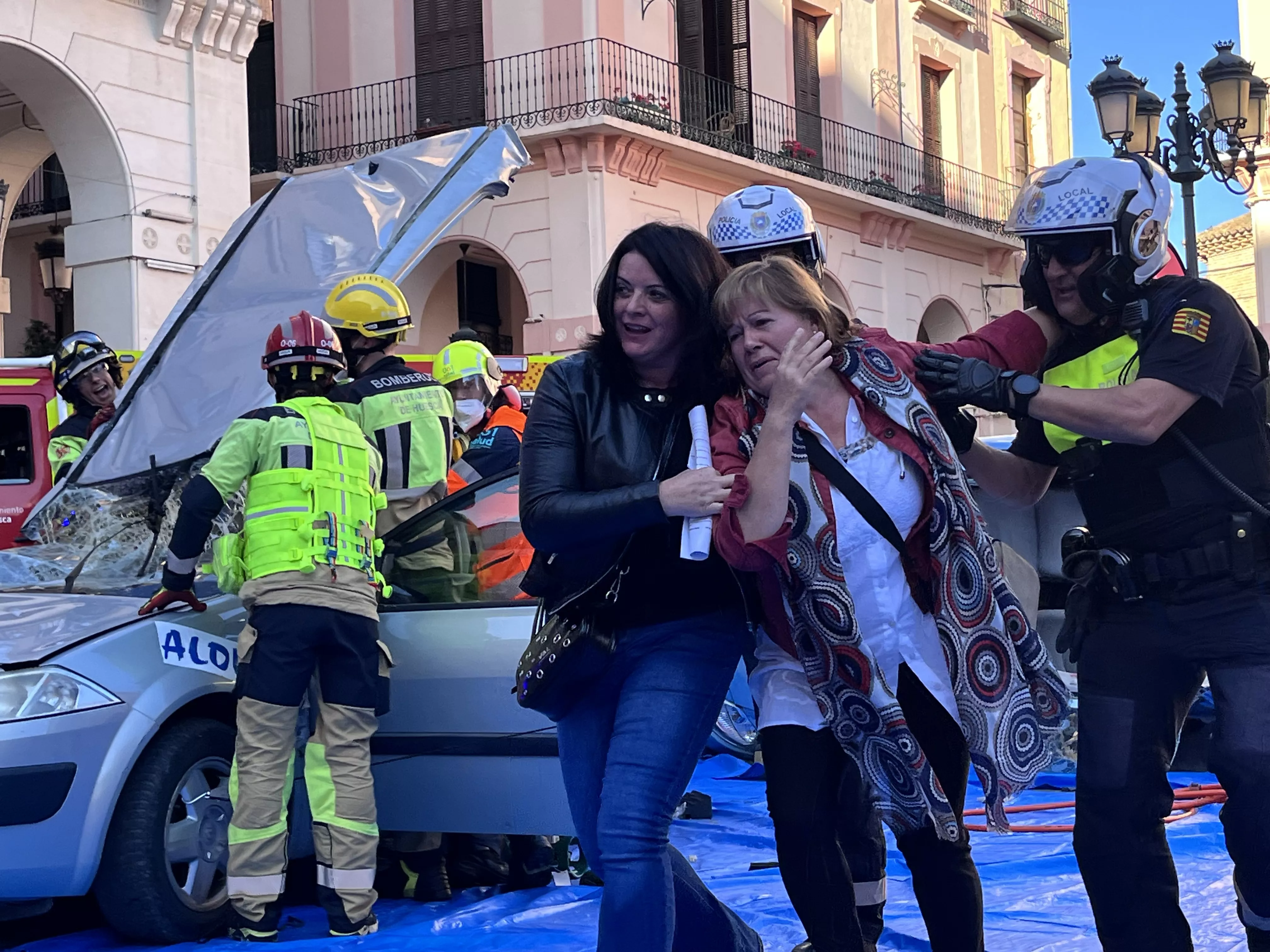 Simulacro de accidente en la plaza López Allué. Foto Myriam Martínez 