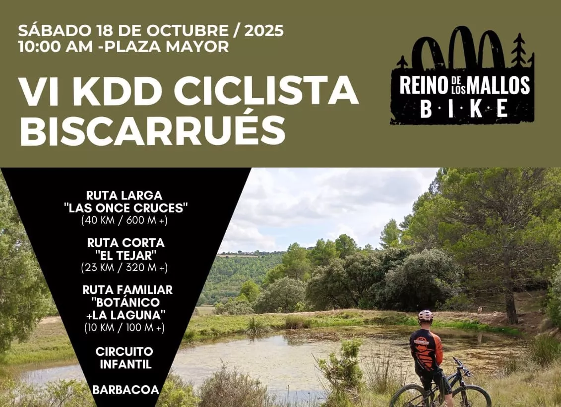 Cartel VI Btt Biscarrués 18 octubre 2025. Ofertas para todos los públicos en la 6ª KDD Reino de los Mallos Bike