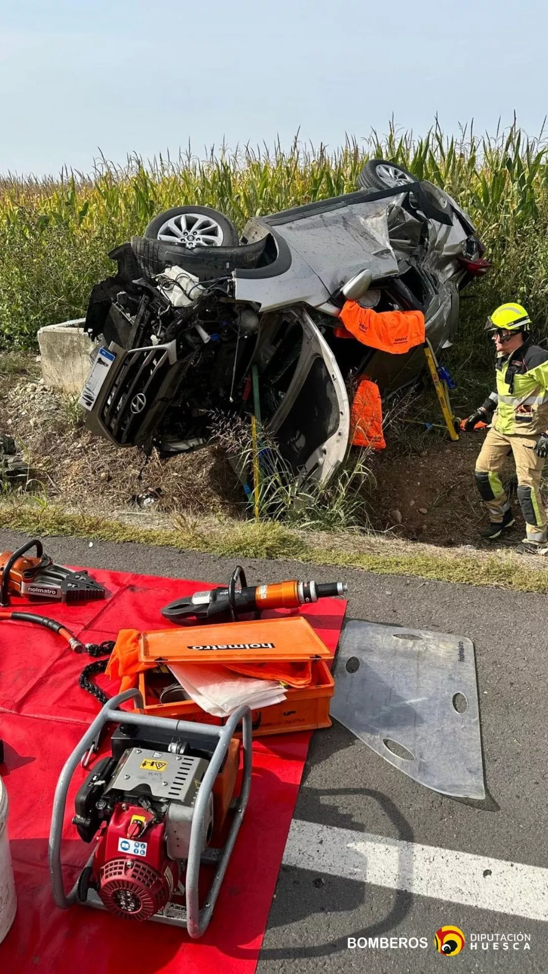 Herido un joven de 21 años en un accidente de tráfico en la A-129 en Sariñena