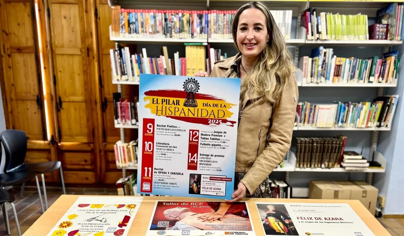 Beatriz Oliván, concejal de Binéfar, presenta el Día de la Hispanidad