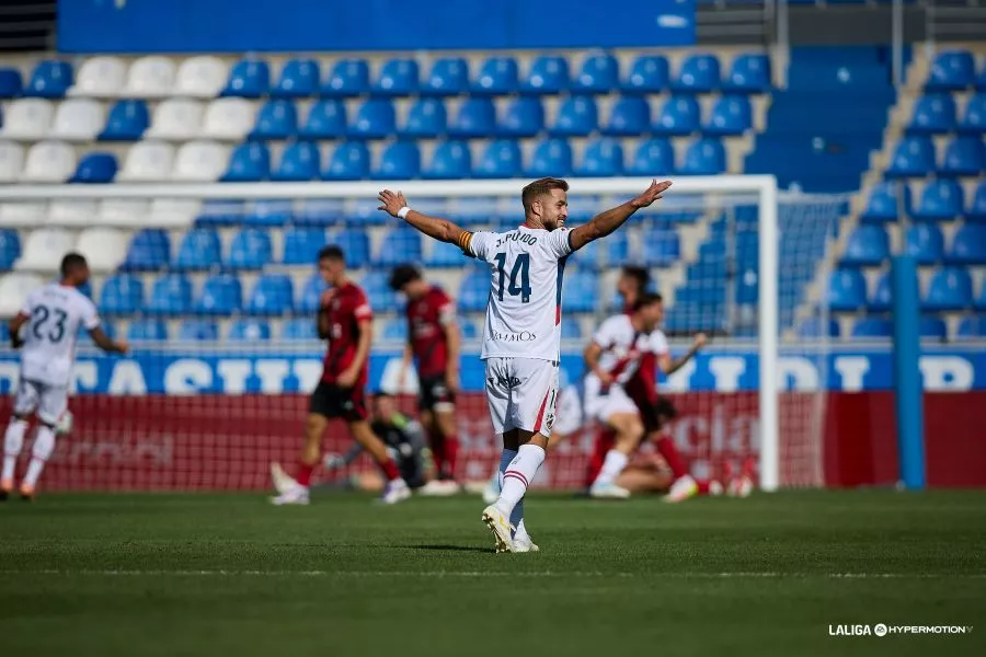 Pulido celebra el gol conseguido ante el Mirandés, en la última victoria a domicilio. Foto: LaLiga