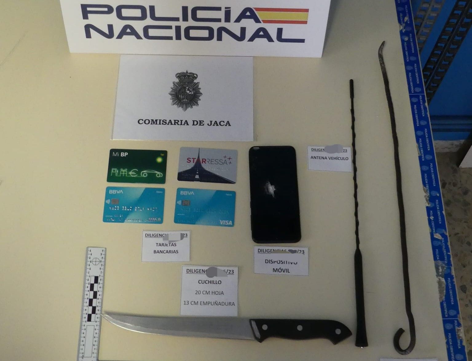 Materiales intervenidos a los jóvenes en el momento de su detención