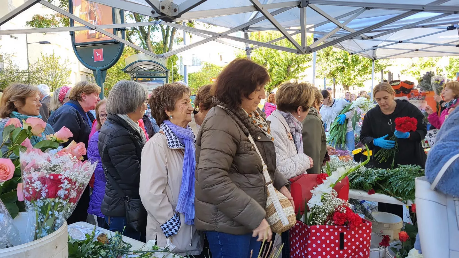 Puesto de flores de Todos los Santos en la Plaza de Navarra en Huesca