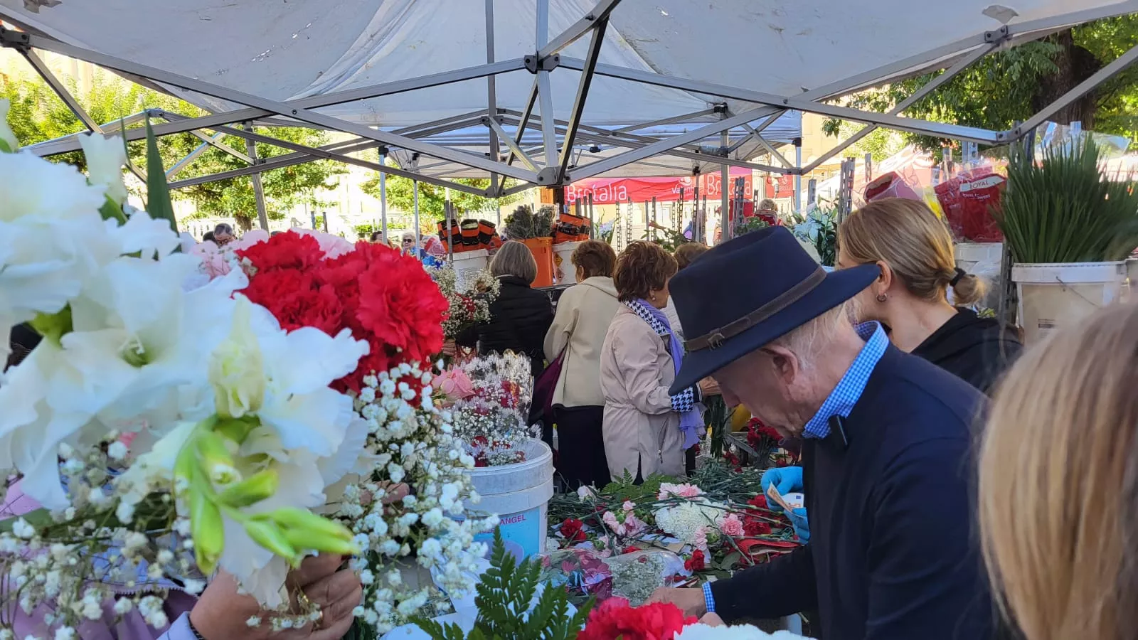Puesto de flores de Todos los Santos en la Plaza de Navarra en Huesca