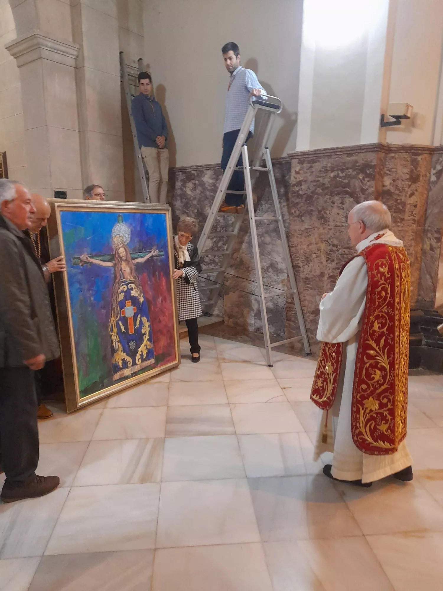 Bendición del cuadro por el párroco, Nicolás López Congosto
