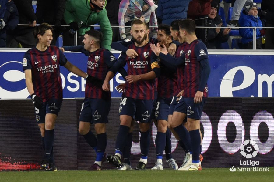 Los jugadores del Huesca celebran el gol de Pulido. Foto: LaLiga
