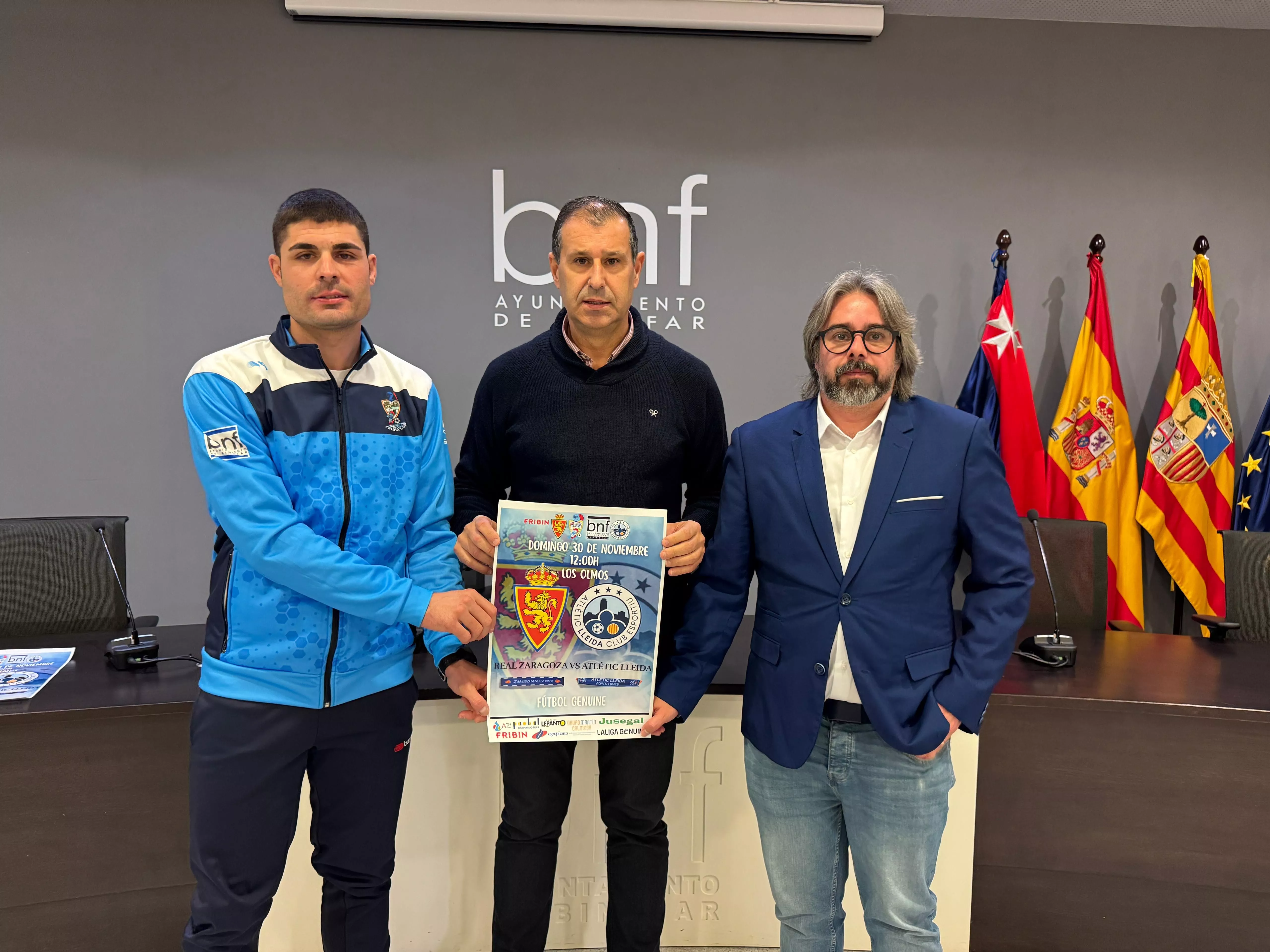 Ballarín, Serra y Reales en la presentación del torneo inclusivo de Binéfar. Foto: Ayuntamiento de Binéfar
