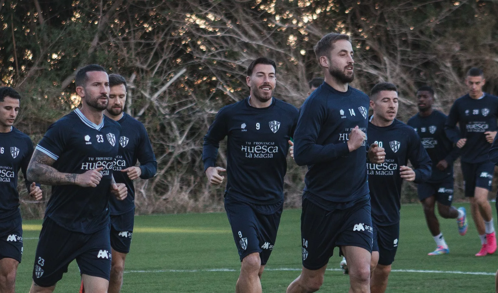 Entrenamiento del Huesca en Almería este viernes.