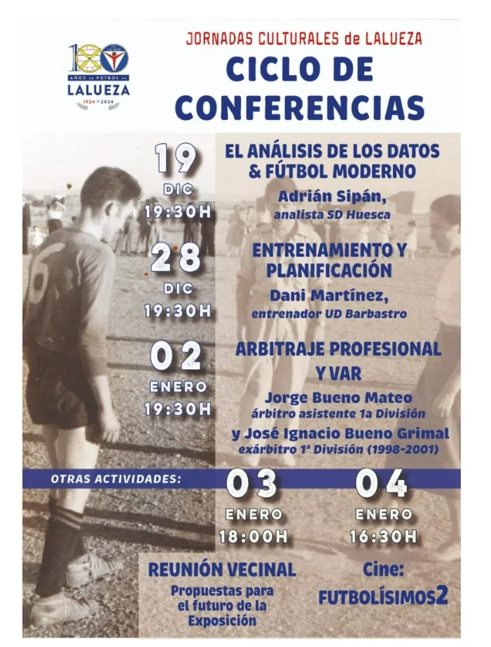Cartel de las conferencias y de las actividades previstas dentro del Centenario del Lalueza para las Navidades.
