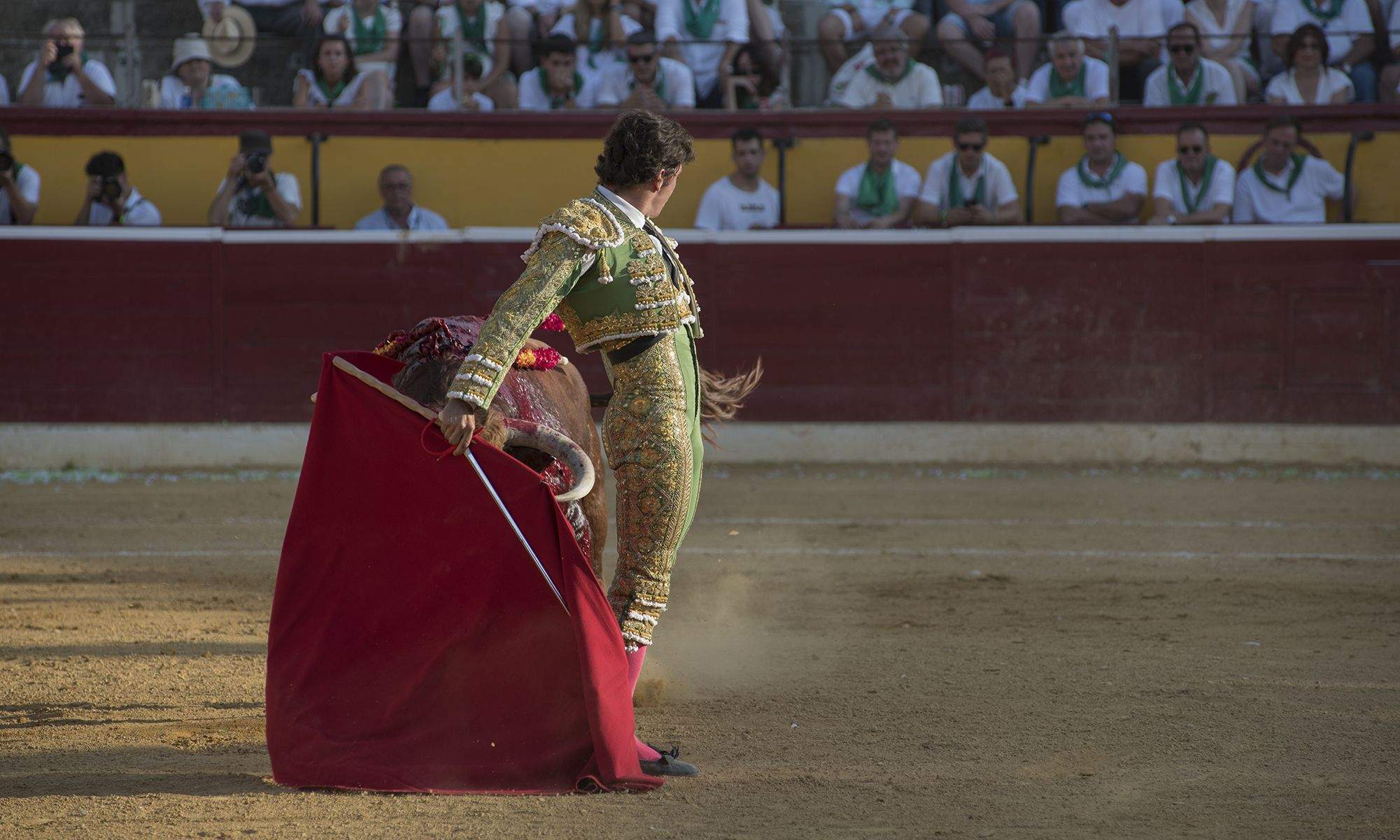 Isiegas recibe al toro desde el centro del ruedoa. Foto Jacques Valat