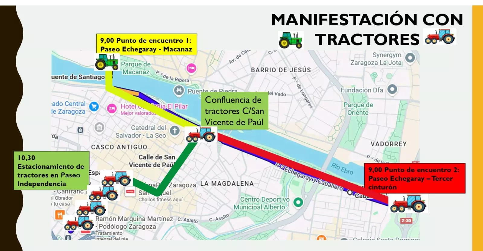 Plano de la manifestación de tractores en Zaragoza