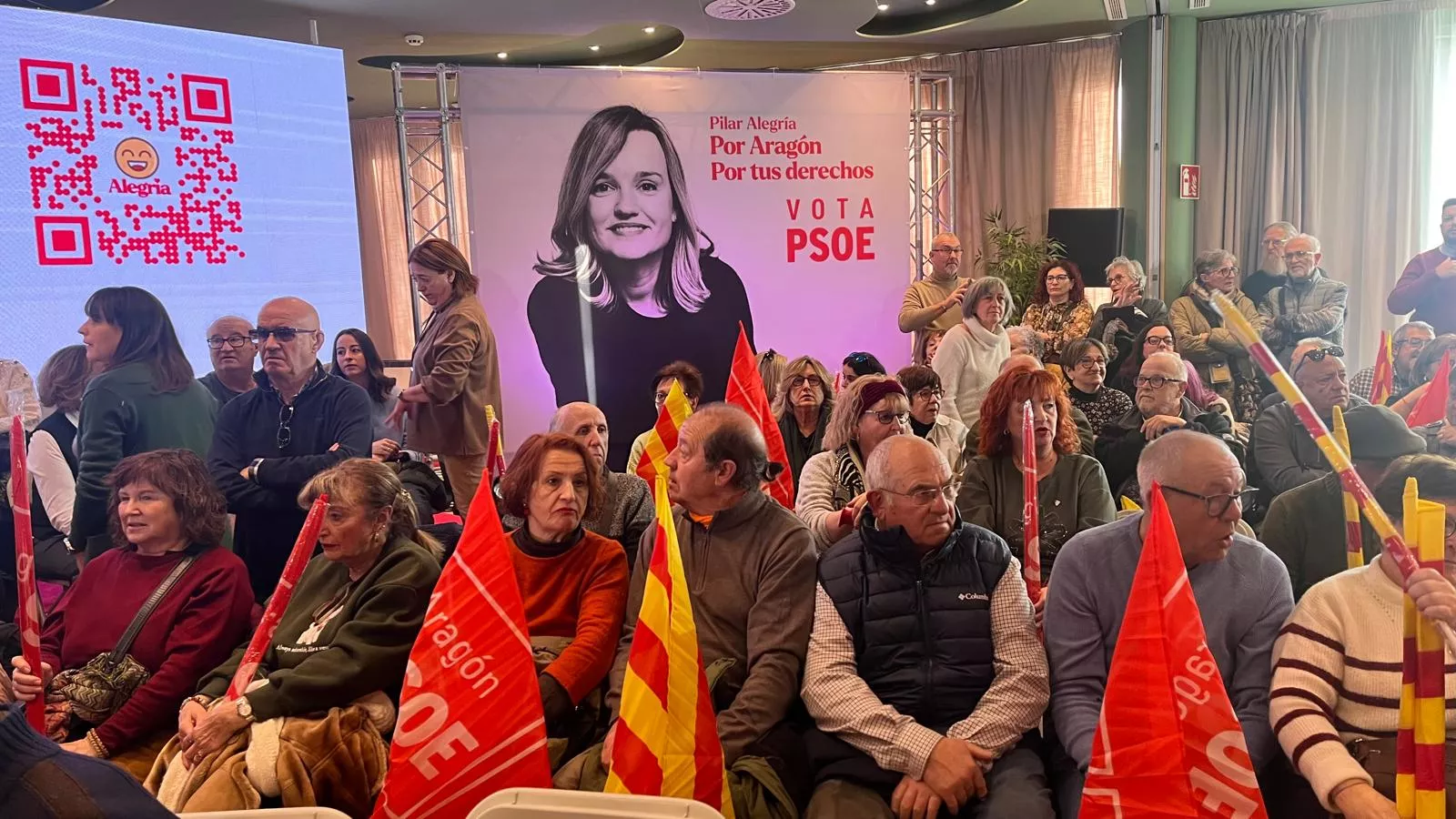 Acto electoral del PSOE con Pedro Sánchez y Pilar Alegría en Huesca. Foto Mercedes Manterola