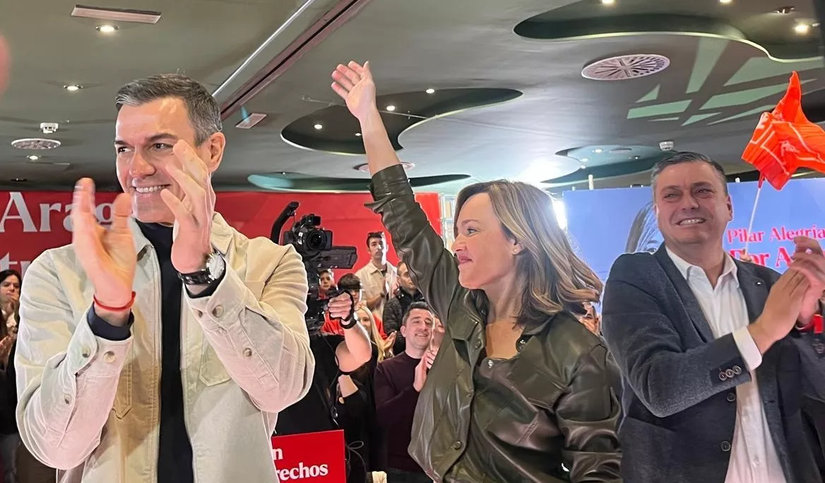 Acto electoral del PSOE con Pedro Sánchez y Pilar Alegría en Huesca. Foto Mercedes Manterola