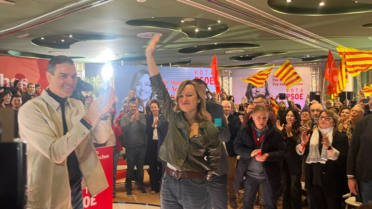 Acto electoral del PSOE con Pedro Sánchez y Pilar Alegría en Huesca. Foto Mercedes Manterola